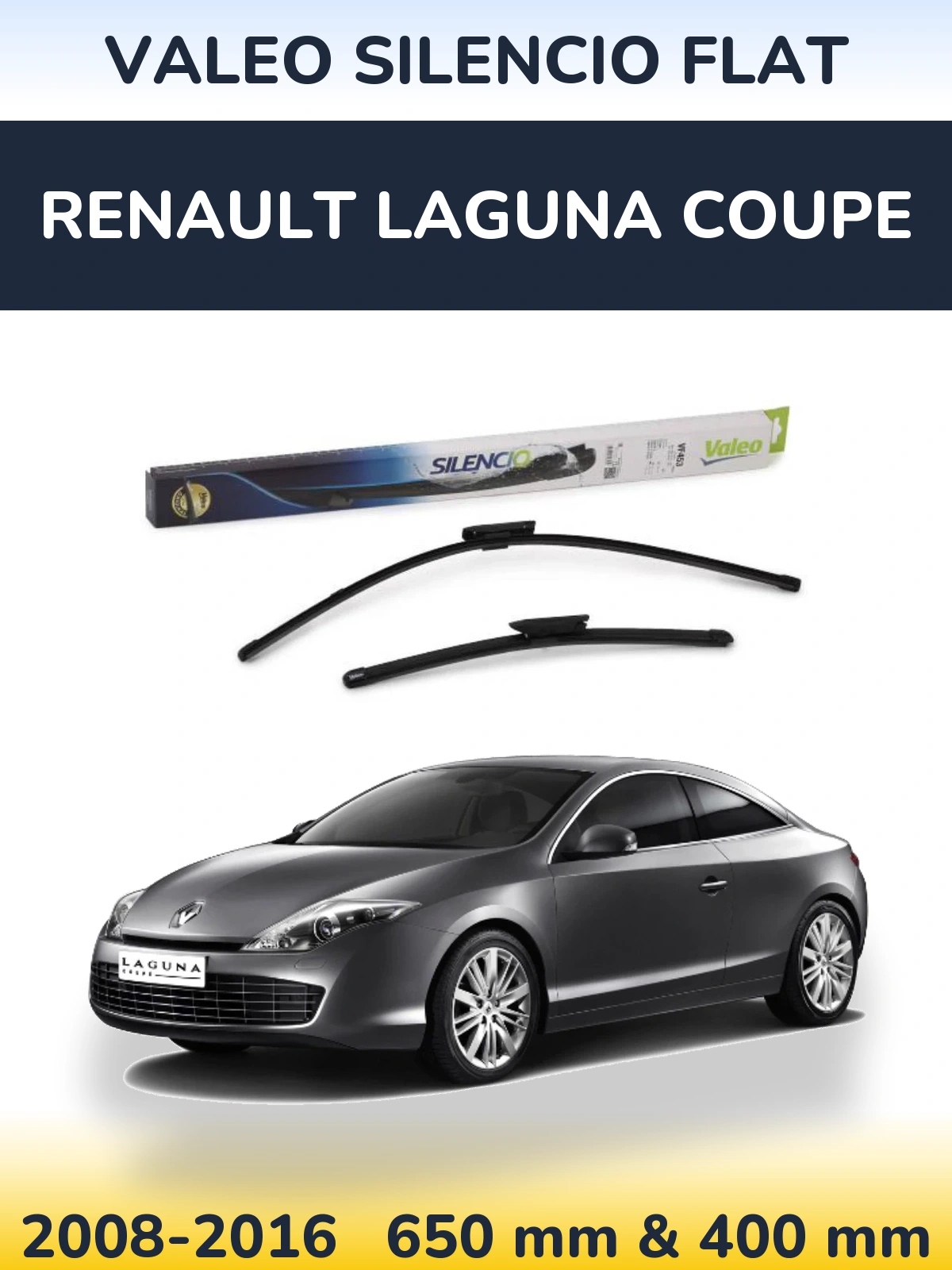 Front wiper blade set Valeo Silencio Flat 650 & 400 mm for Renault Laguna Coupe 2008-2016