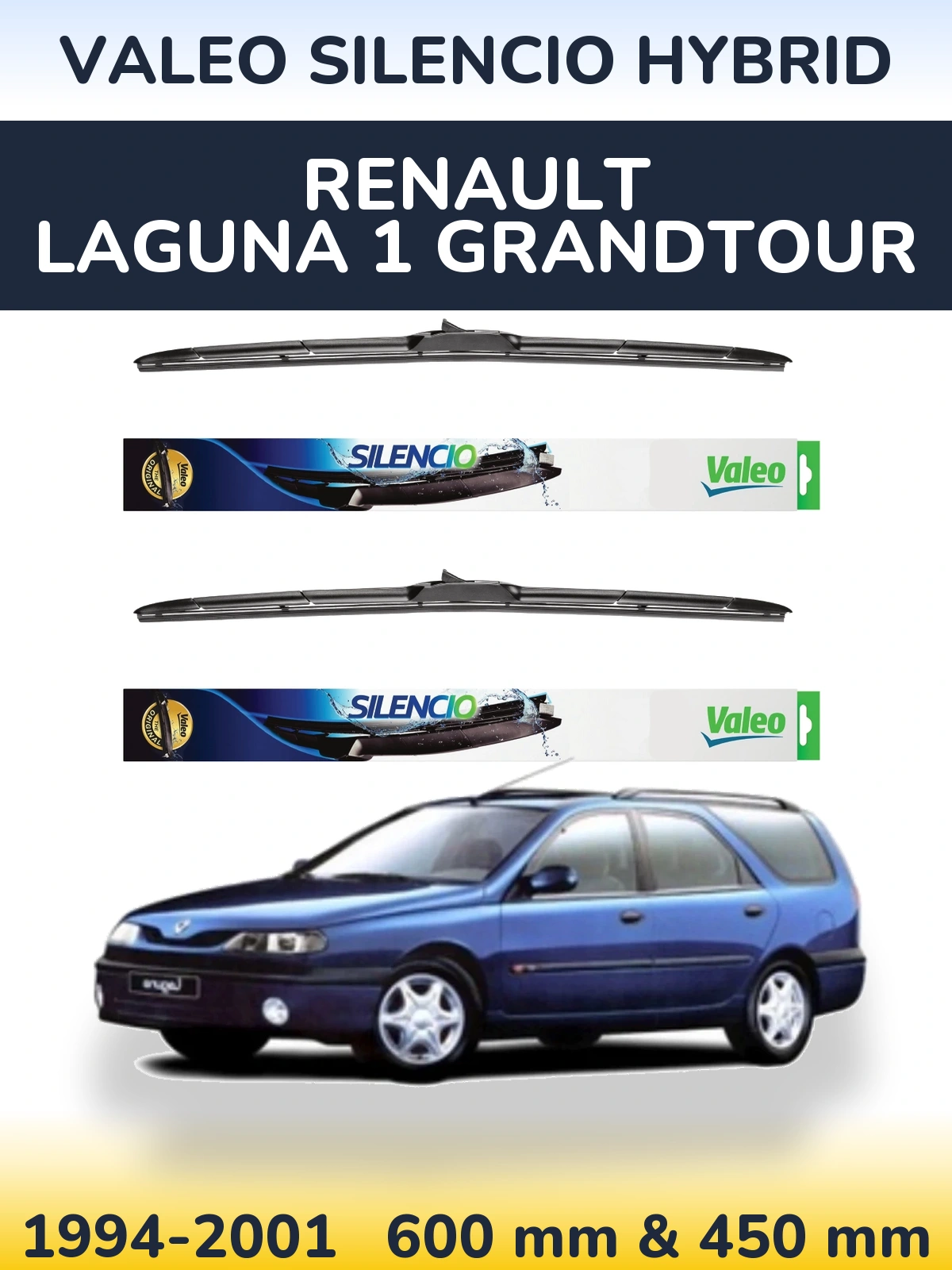 Комплект передніх щіток Valeo Silencio Hybrid 600 & 450 мм для Renault Laguna 1 Grandtour 1994-2001