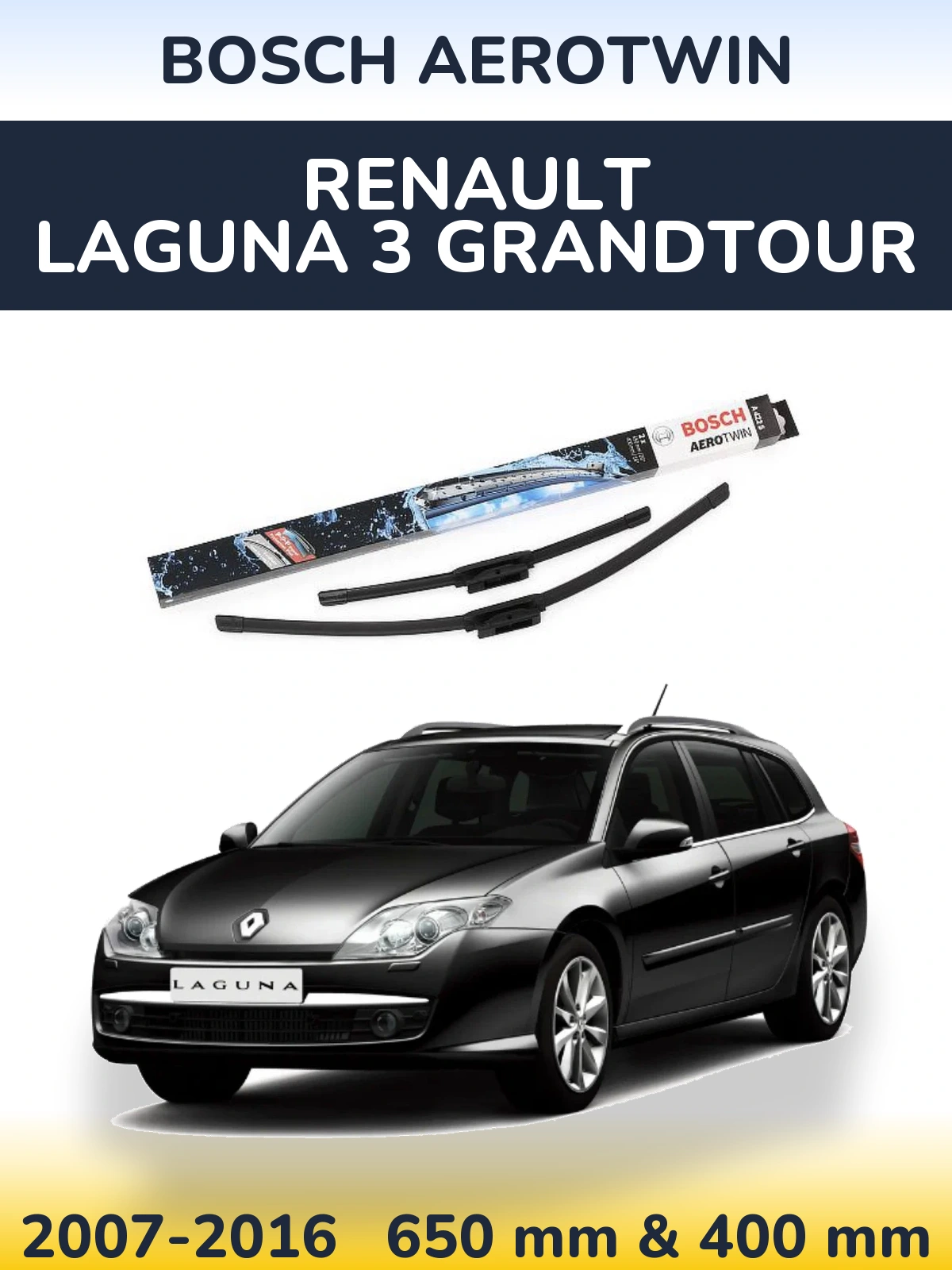 Front wiper blade set BOSCH AeroTwin 650 & 400 mm for Renault Laguna 3 Grandtour 2007-2016