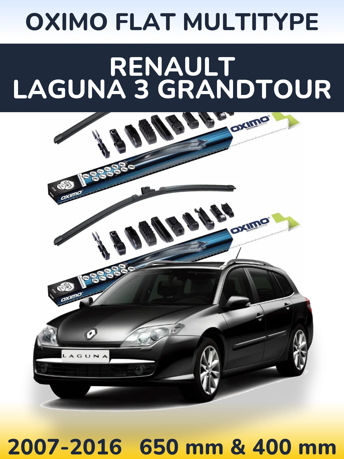 Front wiper blade set Oximo Flat MultiTypee 650 & 400 mm for Renault Laguna 3 Grandtour 2007-2016