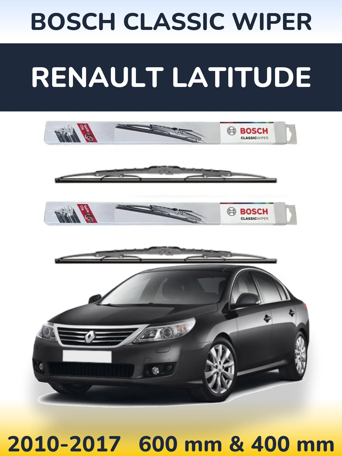 Front wiper blade set BOSCH Classic Wiper 600 & 400 mm for Renault Latitude 2010-2017