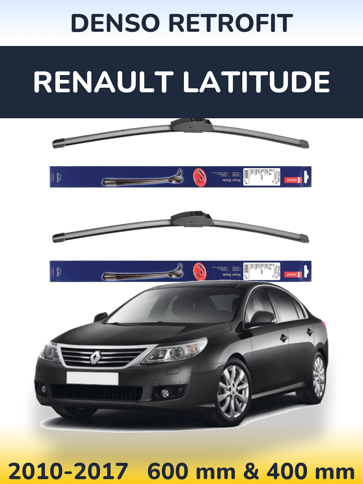 Front wiper blade set Denso Retrofit 600 & 400 mm for Renault Latitude 2010-2017