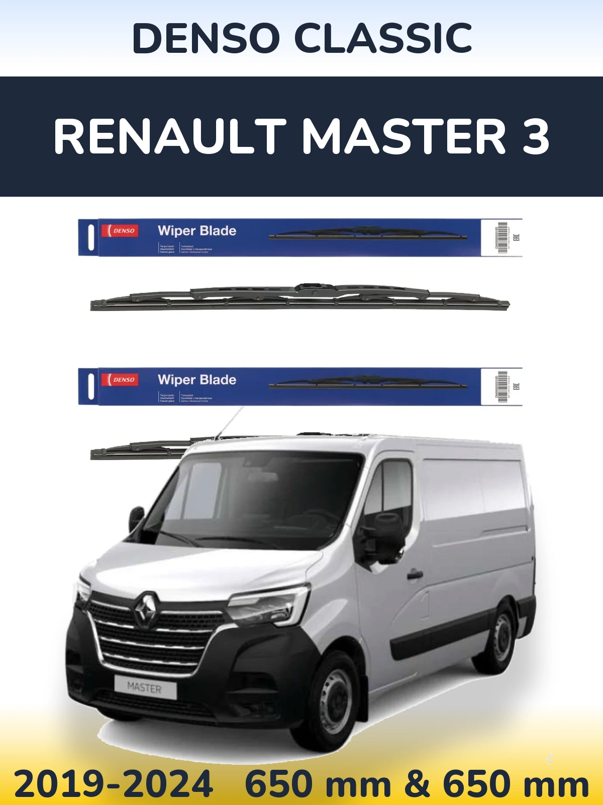 Front wiper blade set Denso Classic 650 & 650 mm for Renault Master 3 2019-2024