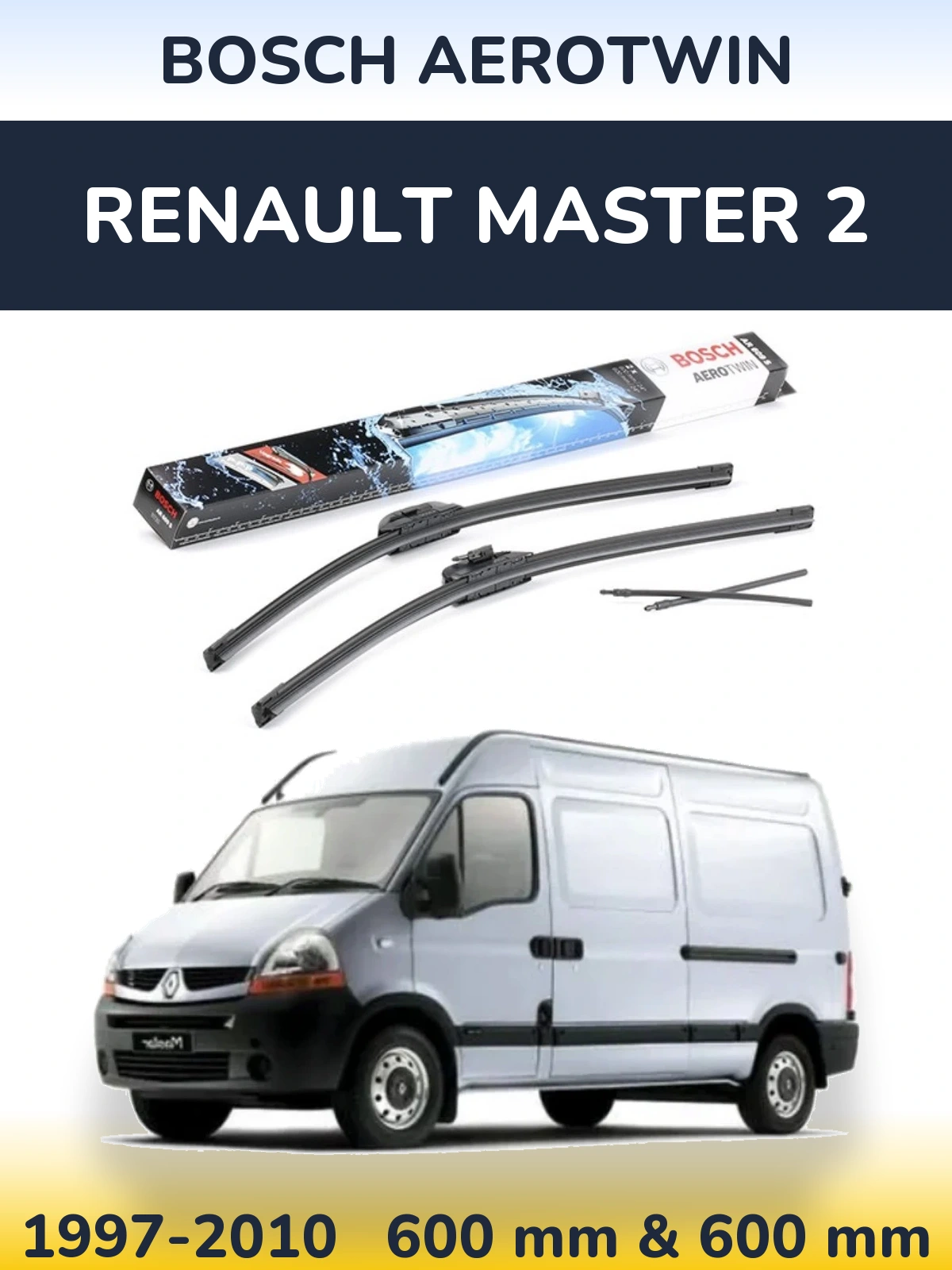 Front wiper blade set BOSCH AeroTwin 600 & 600 mm for Renault Master 2 1997-2010
