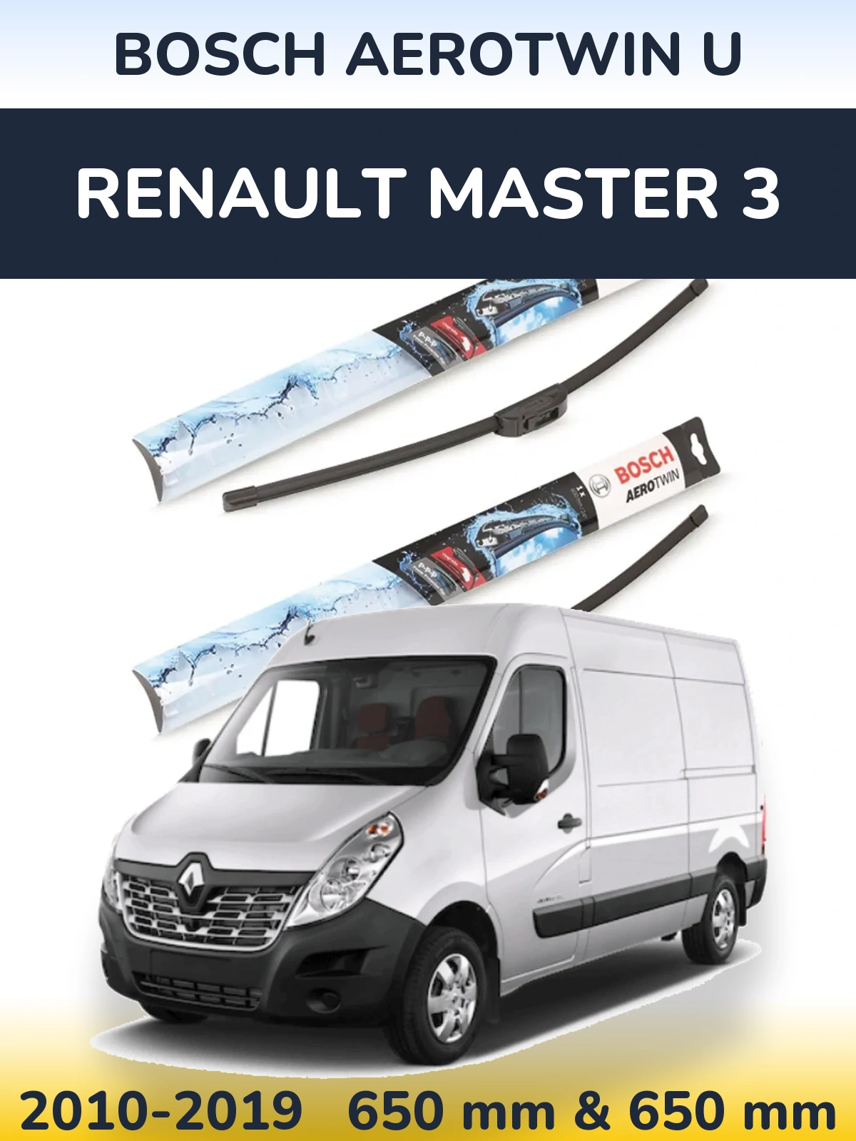 Front wiper blade set BOSCH AeroTwin U 650 & 650 mm for Renault Master 3 2010-2019