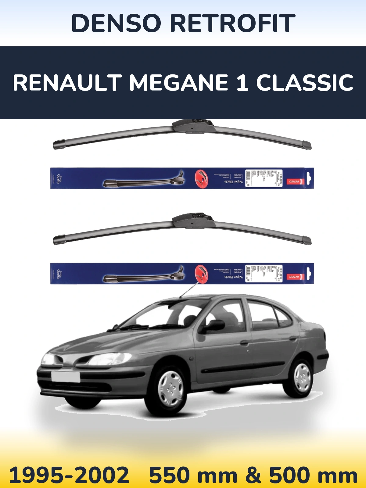 Front wiper blade set Denso Retrofit 550 & 500 mm for Renault Megane 1 Classic 1995-2002