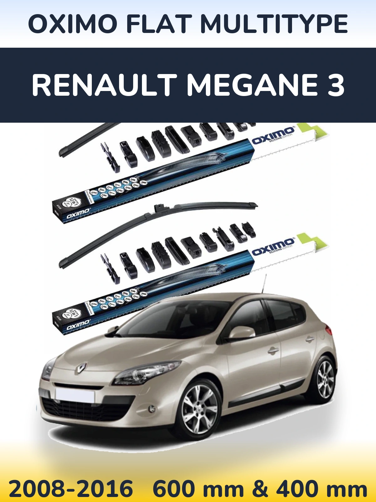 Front wiper blade set Oximo Flat MultiTypee 600 & 400 mm for Renault Megane 3 2008-2016