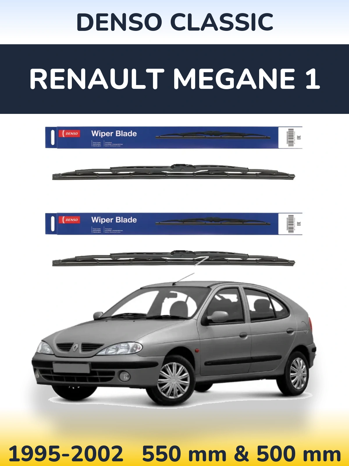 Front wiper blade set Denso Classic 550 & 500 mm for Renault Megane 1 1995-2002