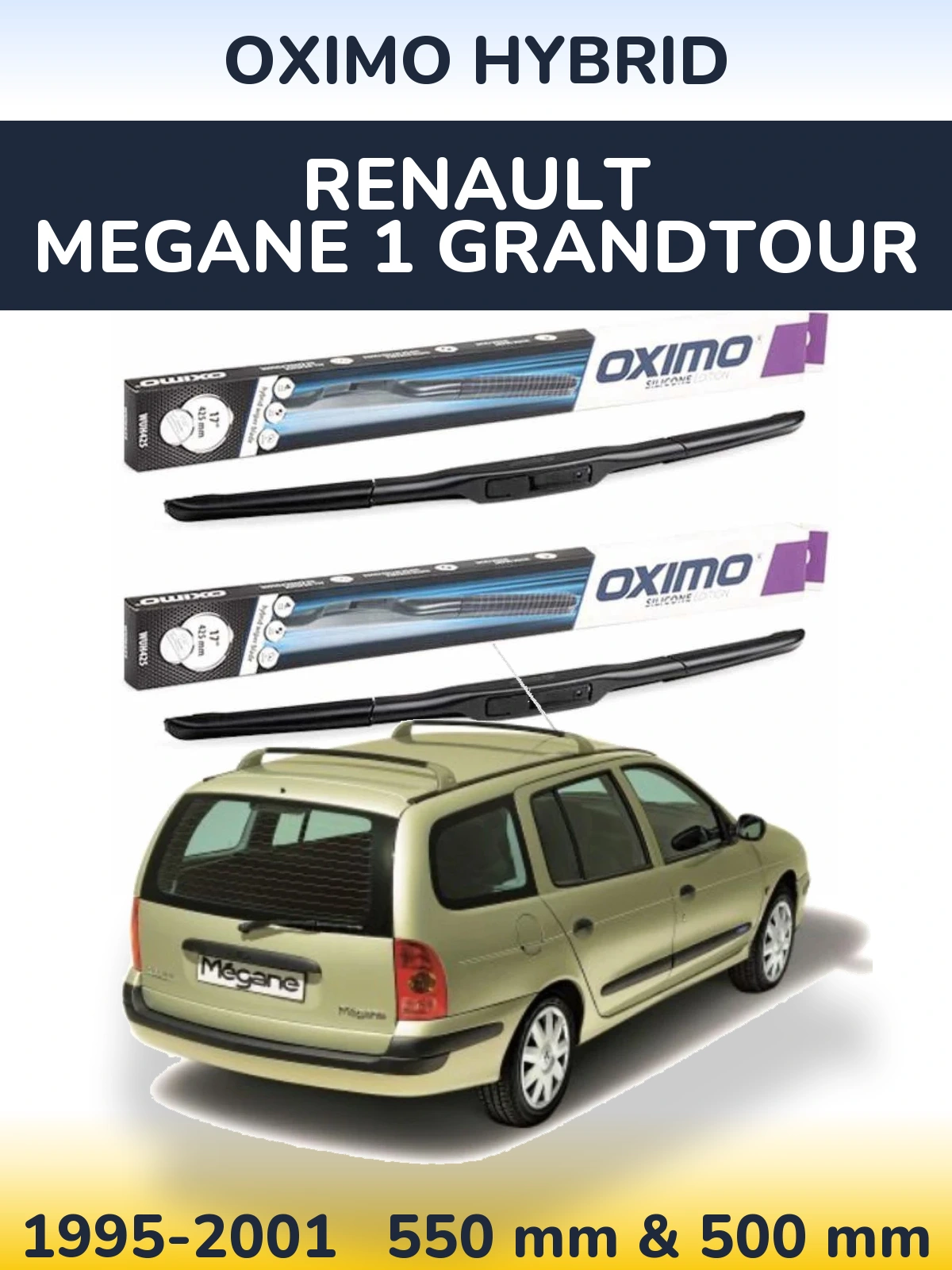 Front wiper blade set Oximo Hybrid 550 & 500 mm for Renault Megane 1 Grandtour 1995-2001