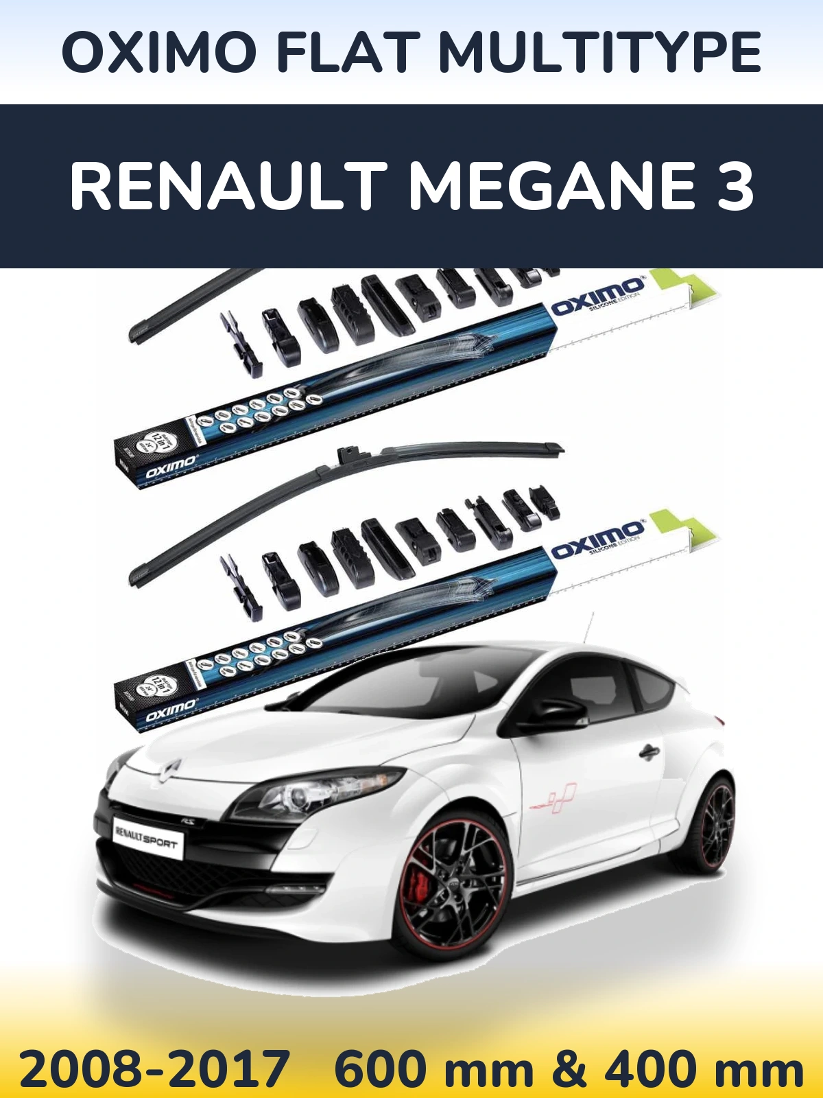 Front wiper blade set Oximo Flat MultiTypee 600 & 400 mm for Renault Megane 3 2008-2017