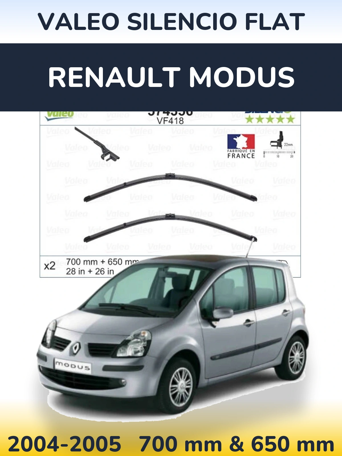 Комплект передніх щіток Valeo Silencio Flat 700 & 650 мм для Renault Modus 2004-2005