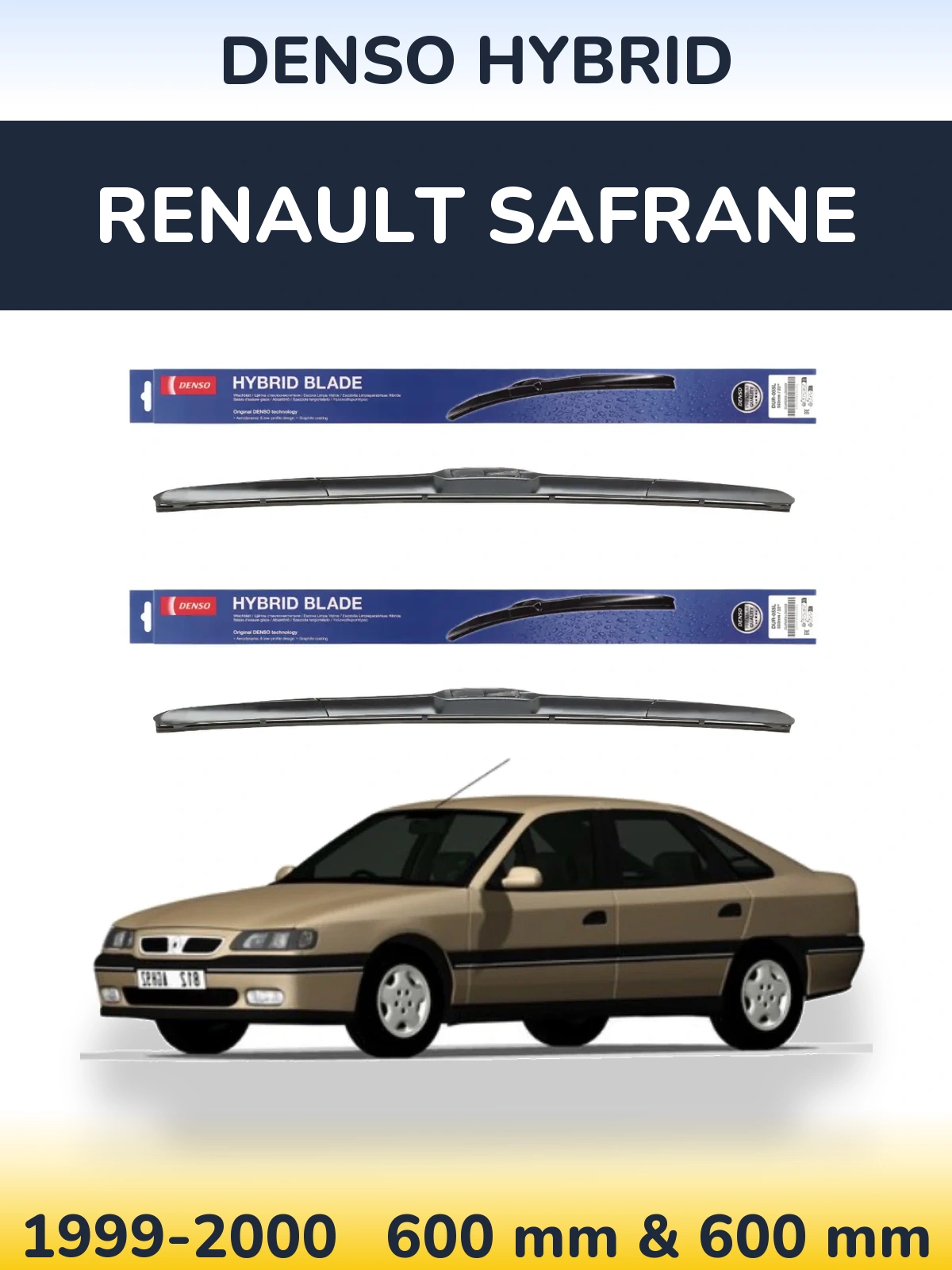 Front wiper blade set Denso Hybrid 600 & 600 mm for Renault Safrane 1999-2000