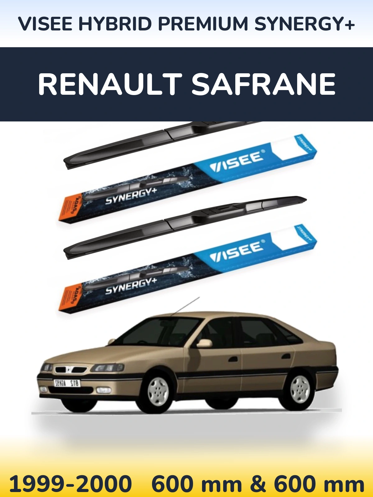 Front wiper blade set VISEE HYBRID PREMIUM SYNERGY+ 600 & 600 mm for Renault Safrane 1999-2000