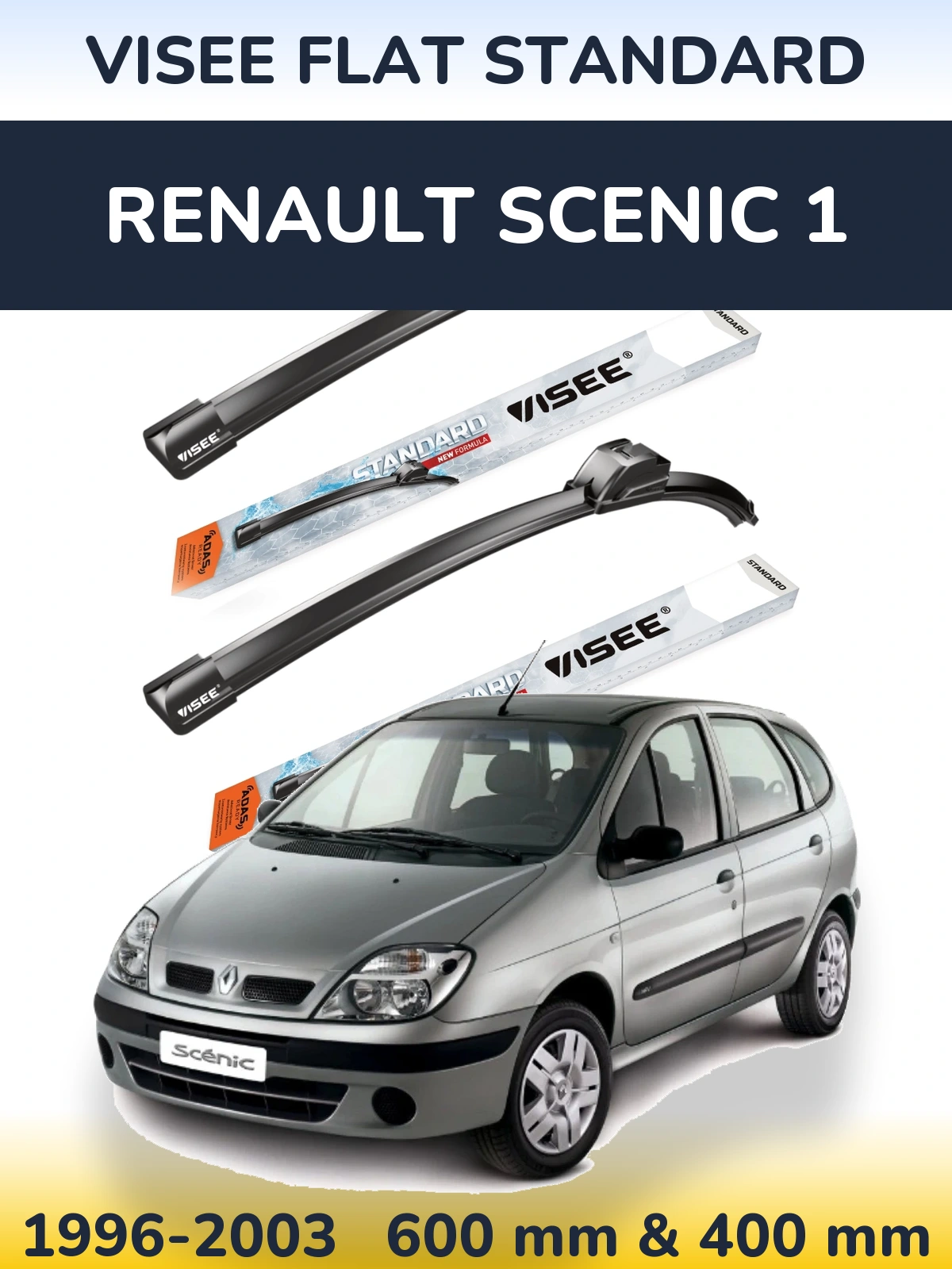 Комплект передних дворников VISEE FLAT STANDARD 600 & 400 мм для Renault Scenic 1 1996-2003