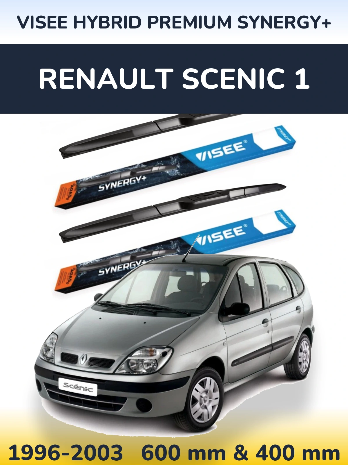 Front wiper blade set VISEE HYBRID PREMIUM SYNERGY+ 600 & 400 mm for Renault Scenic 1 1996-2003