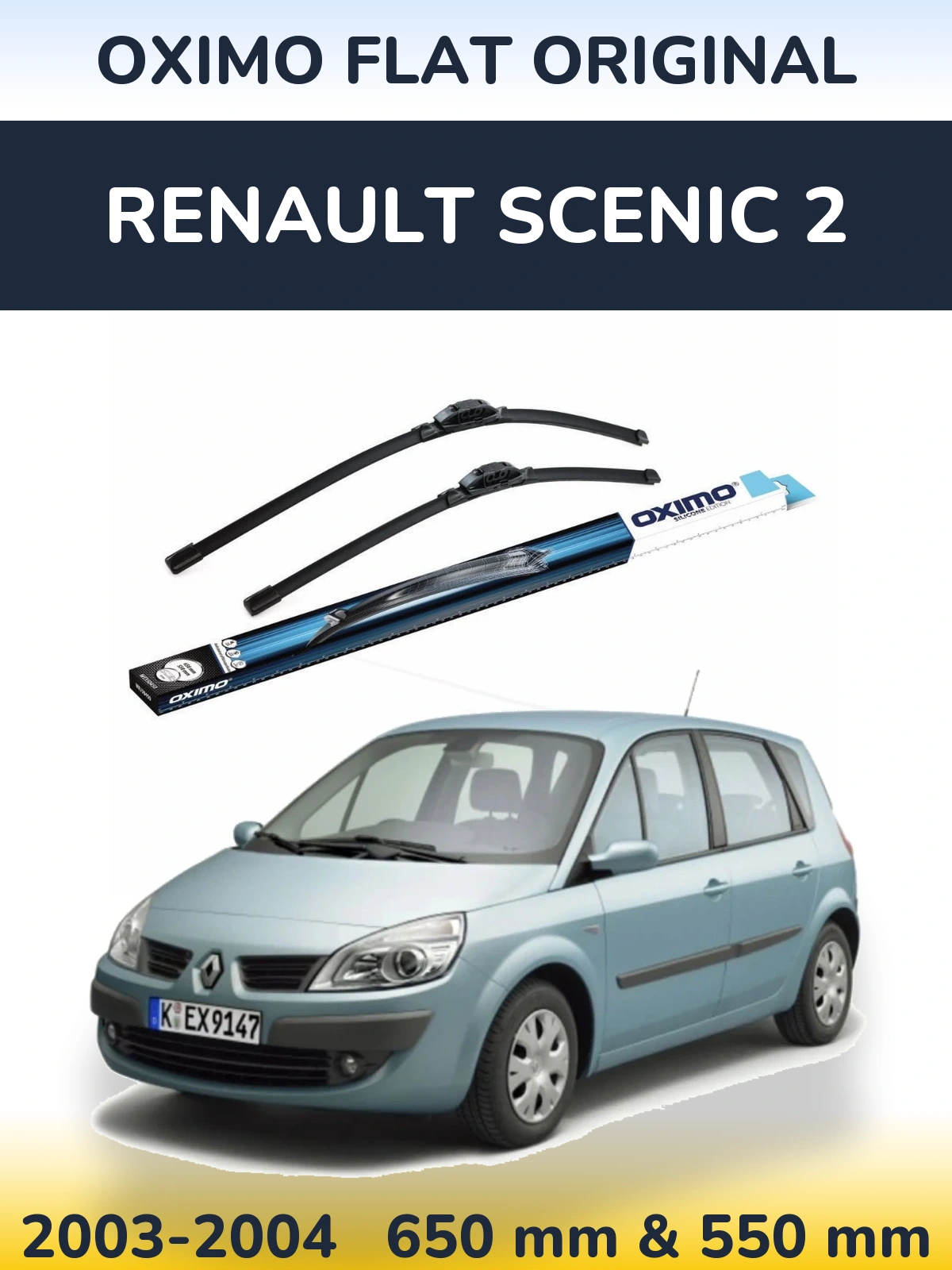 Front wiper blade set Oximo Flat Original 650 & 550 mm for Renault Scenic 2 2003-2004