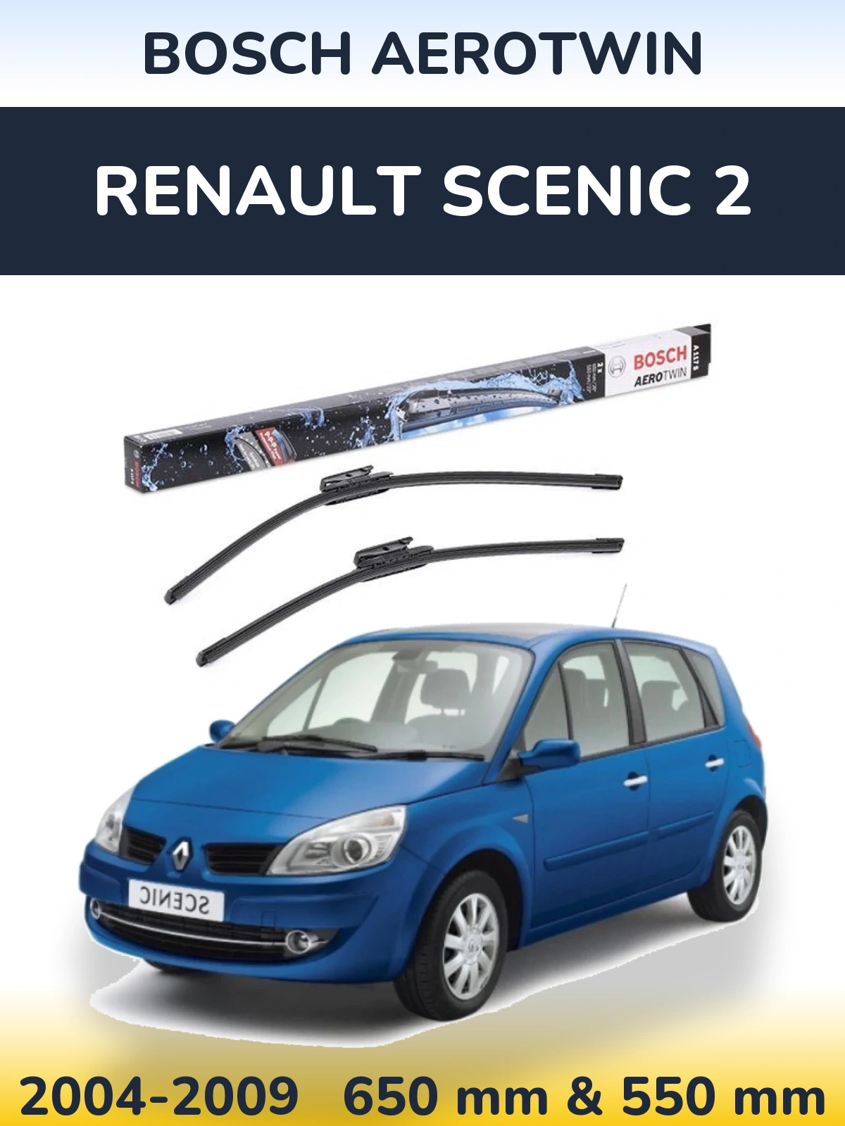 Комплект передних дворников BOSCH AeroTwin 650 & 550 мм для Renault Scenic 2 2004-2009