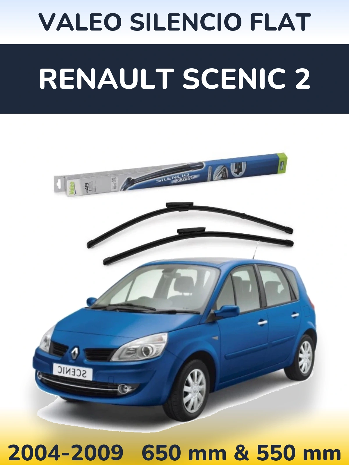 Front wiper blade set Valeo Silencio Flat 650 & 550 mm for Renault Scenic 2 2004-2009