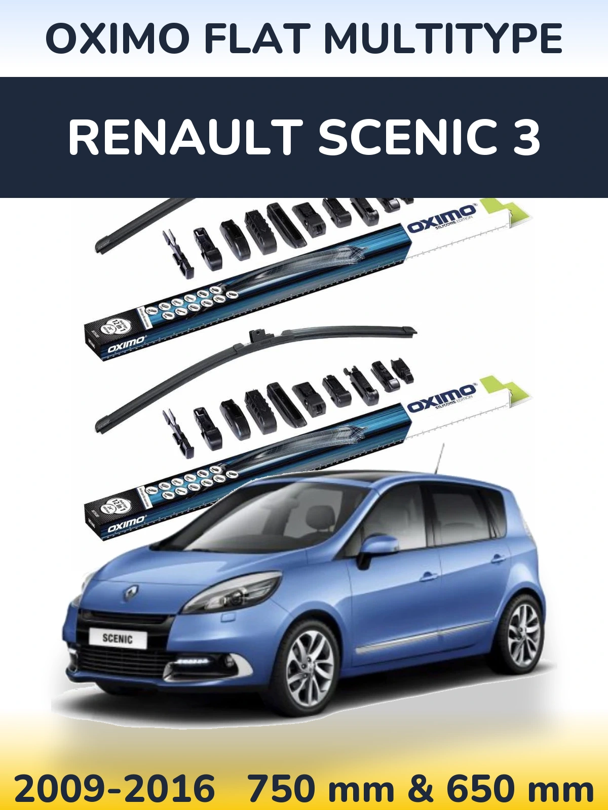 Комплект передних дворников Oximo Flat MultiТипe 750 & 650 мм для Renault Scenic 3 2009-2016