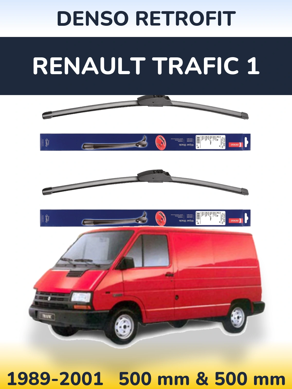 Front wiper blade set Denso Retrofit 500 & 500 mm for Renault Trafic 1 1989-2001