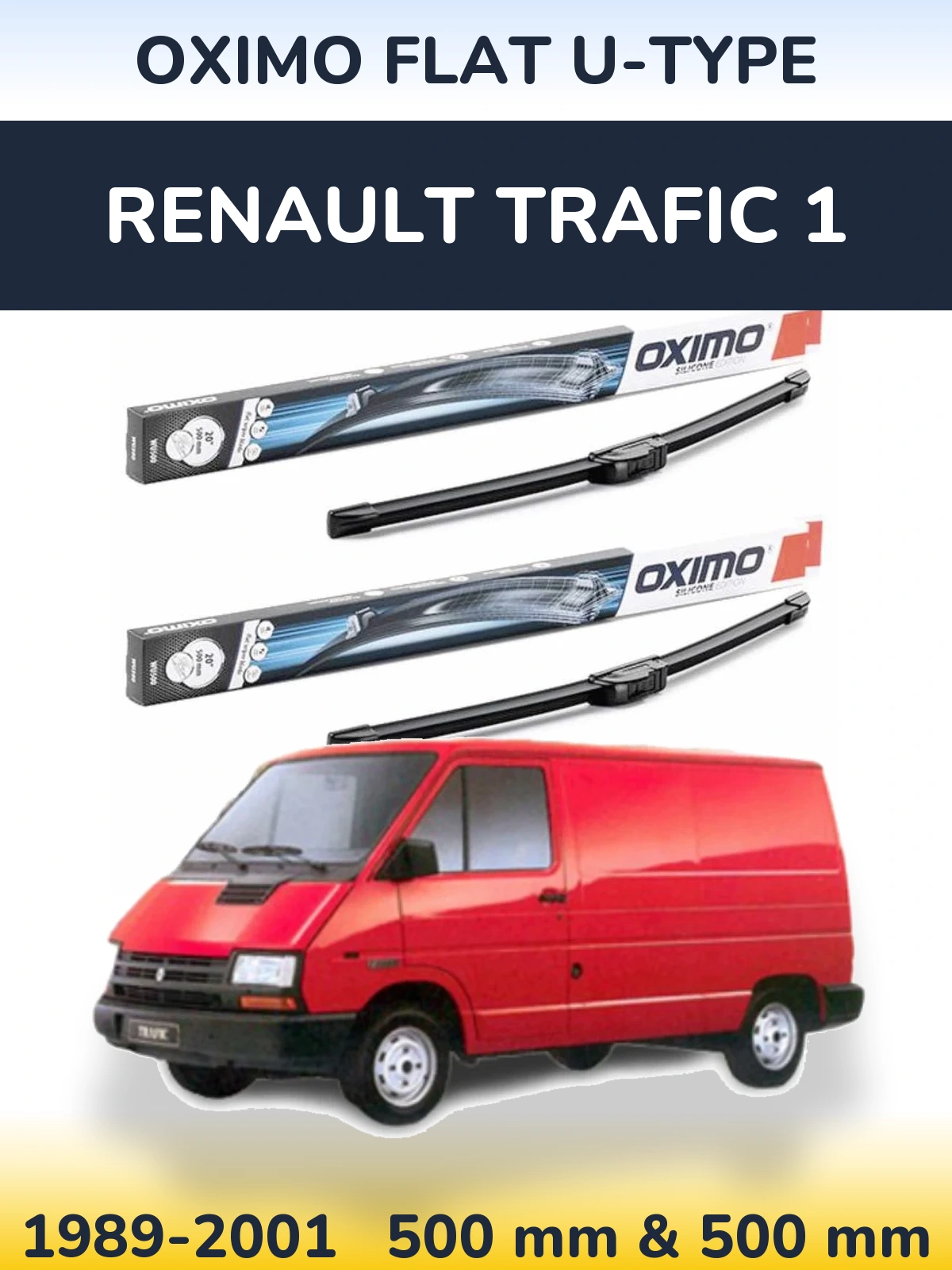 Комплект передних дворников Oximo Flat U-type 500 & 500 мм для Renault Trafic 1 1989-2001
