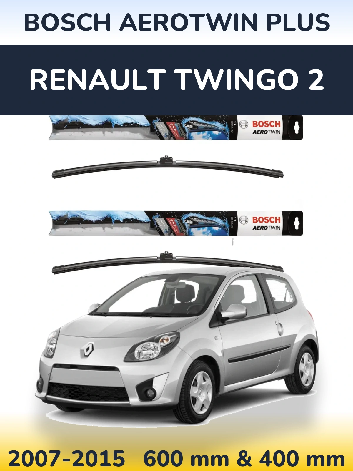 Комплект передних дворников BOSCH AeroTwin Plus 600 & 400 мм для Renault Twingo 2 2007-2015