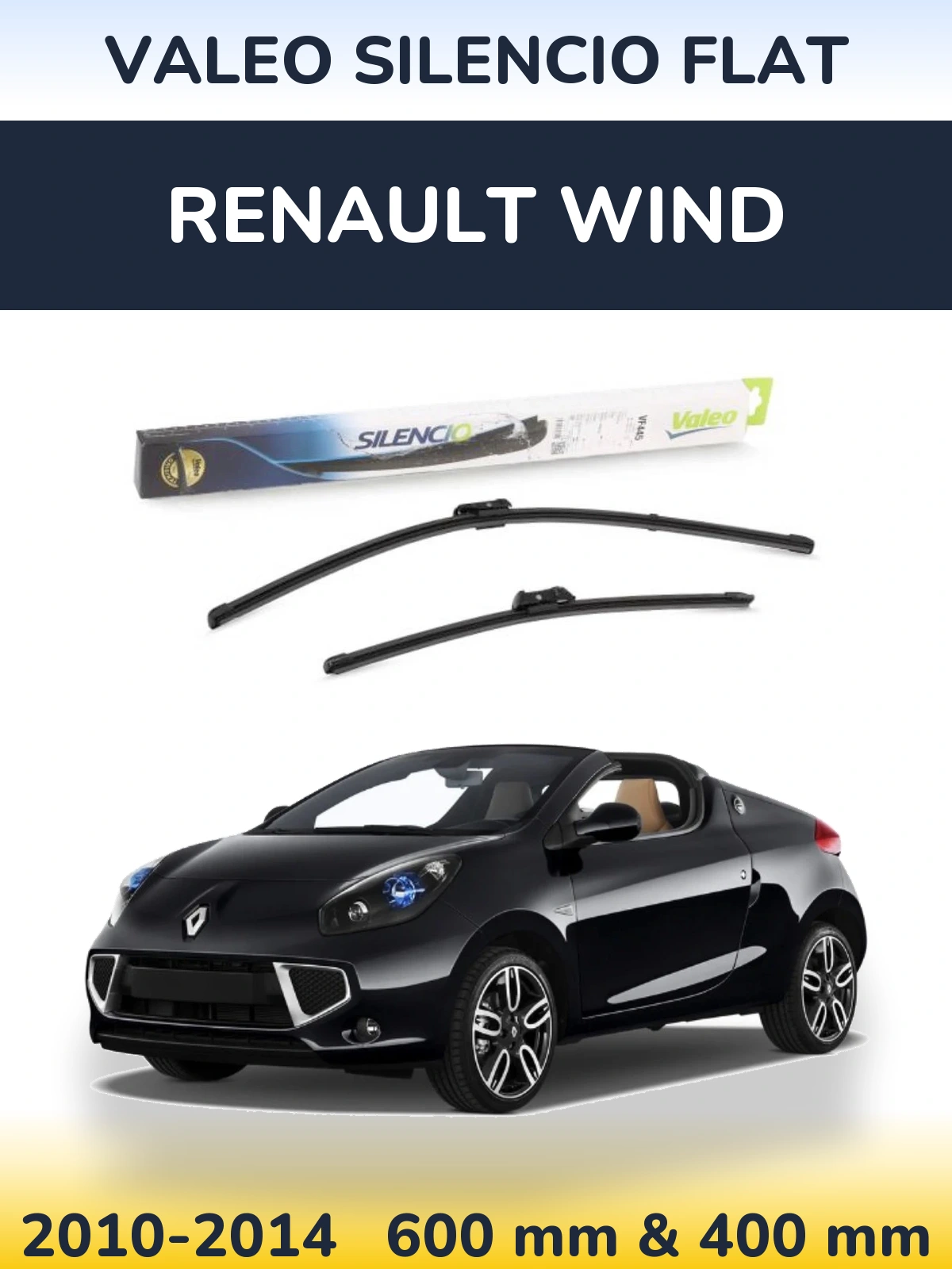 Front wiper blade set Valeo Silencio Flat 600 & 400 mm for Renault Wind 2010-2014