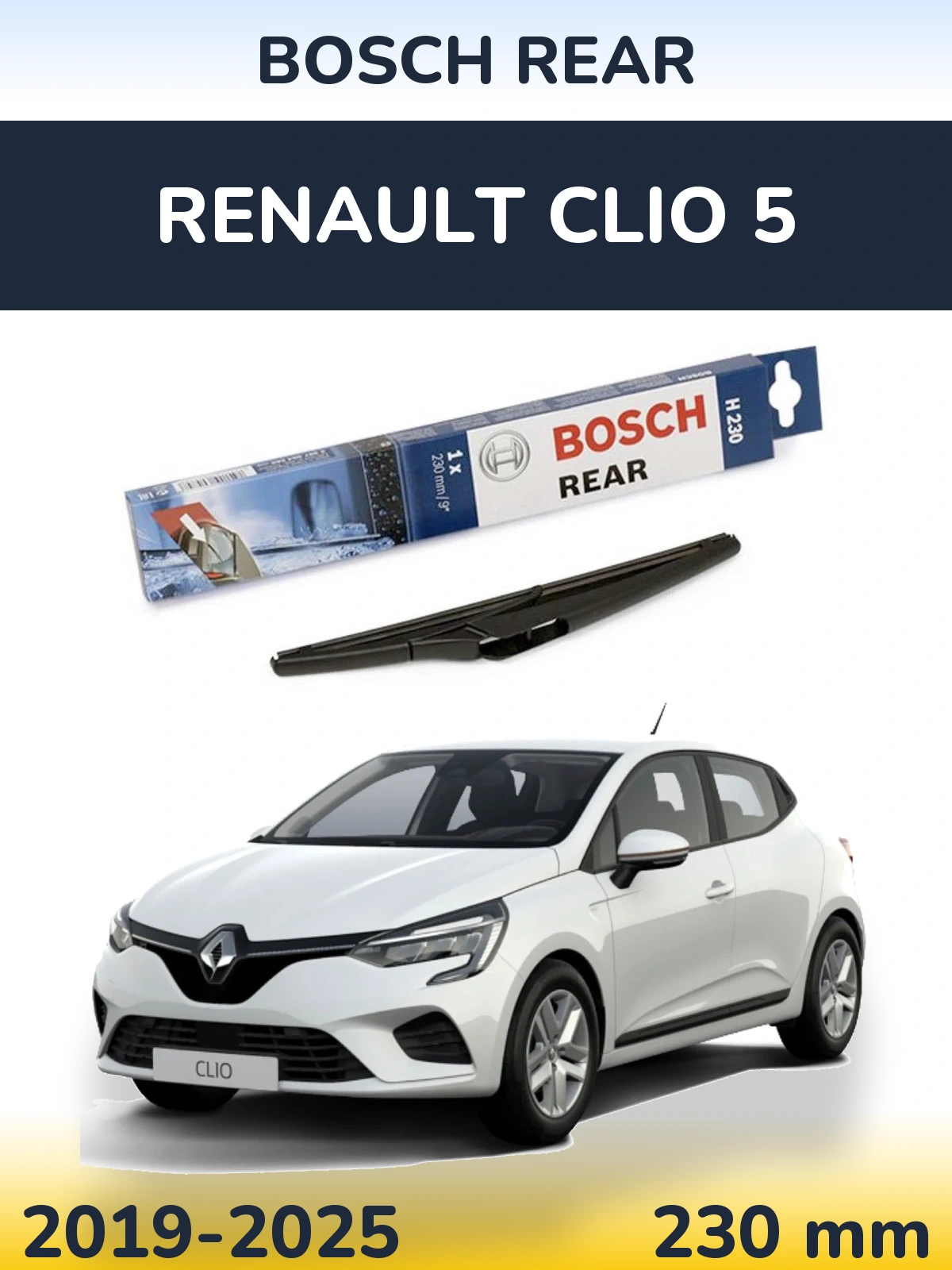 Rear wiper blade BOSCH Rear 230 mm for Renault Clio 5 2019-2025