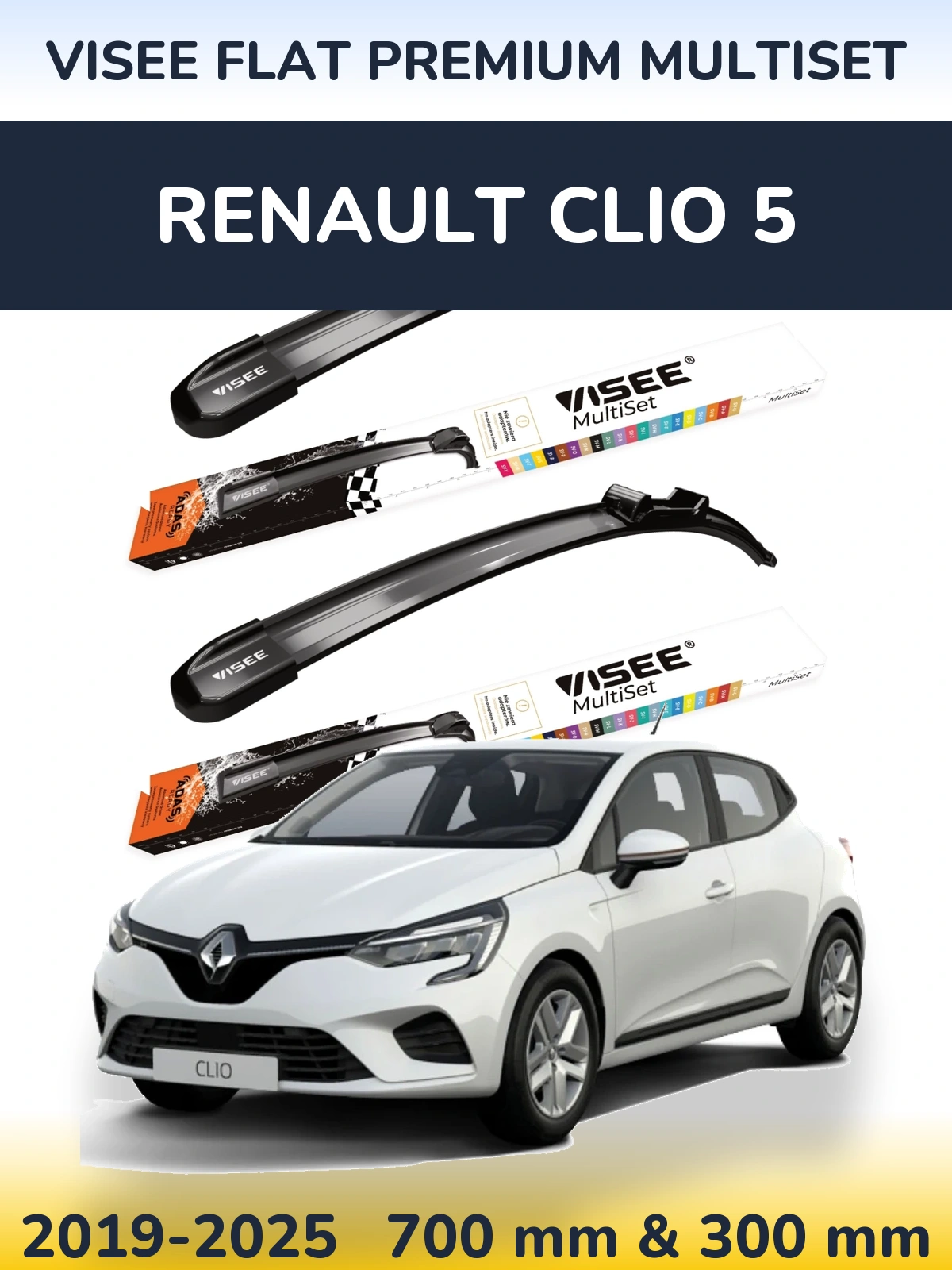 Front wiper blade set VISEE FLAT PREMIUM MultiSet 700 & 300 mm for Renault Clio 5 2019-2025