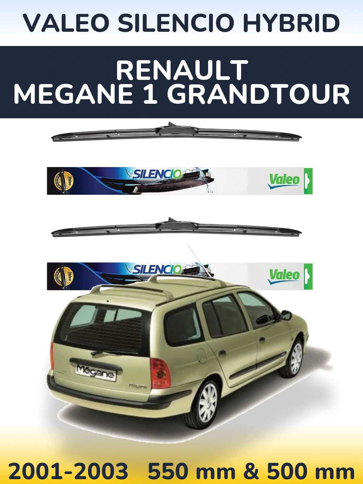 Комплект передних дворников Valeo Silencio Hybrid 550 & 500 мм для Renault Megane 1 Grandtour 2001-2003