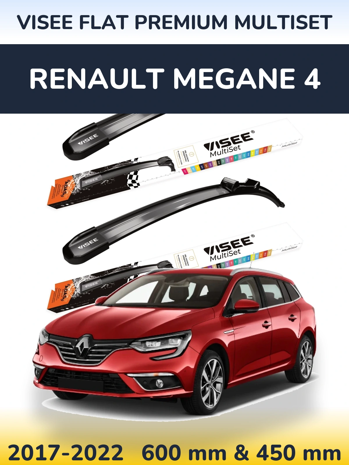Front wiper blade set VISEE FLAT PREMIUM MultiSet 600 & 450 mm for Renault Megane 4 2017-2022
