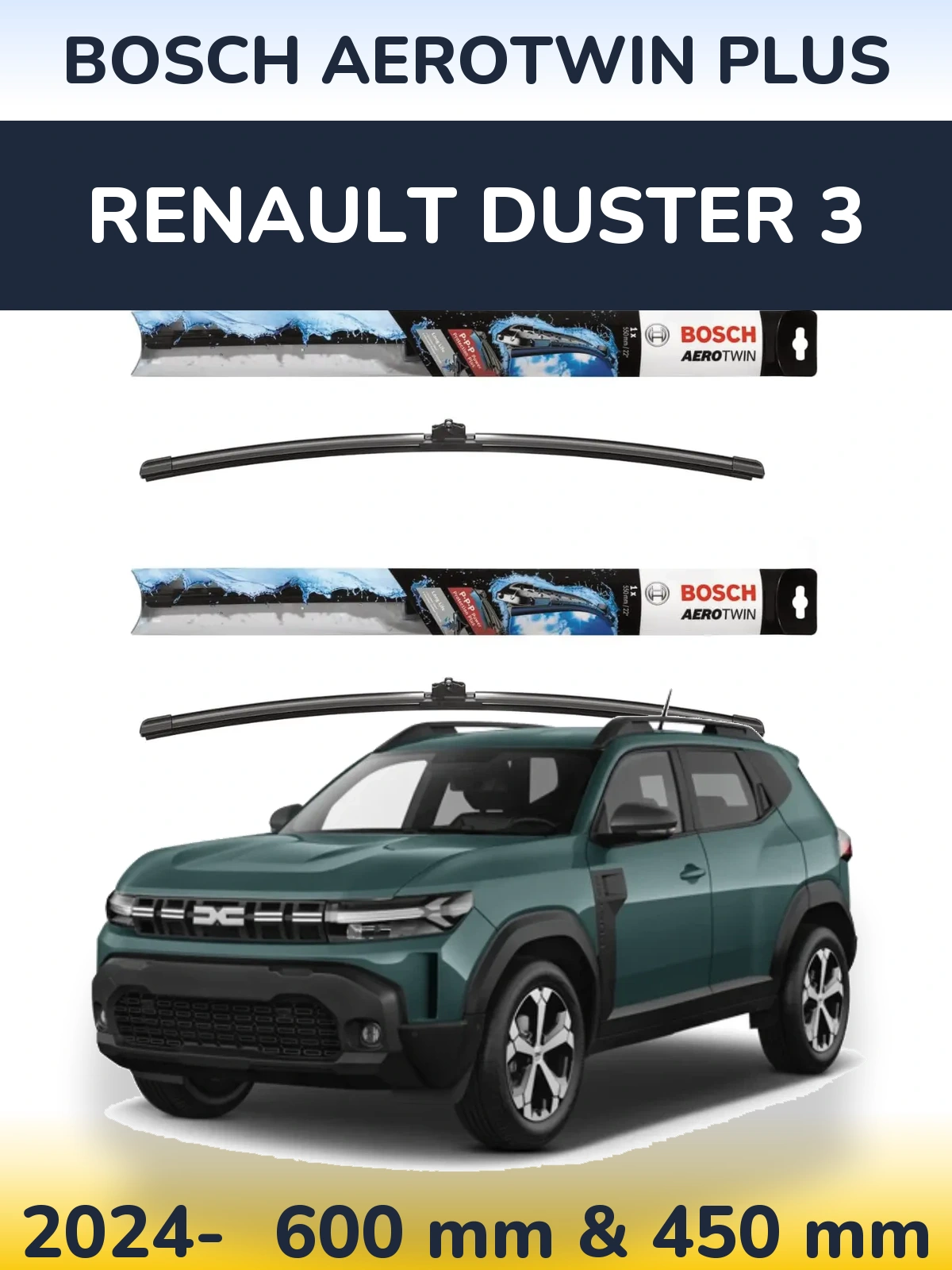Комплект передних дворников BOSCH AeroTwin Plus 600 & 450 мм для Renault Duster 3 2024-2026