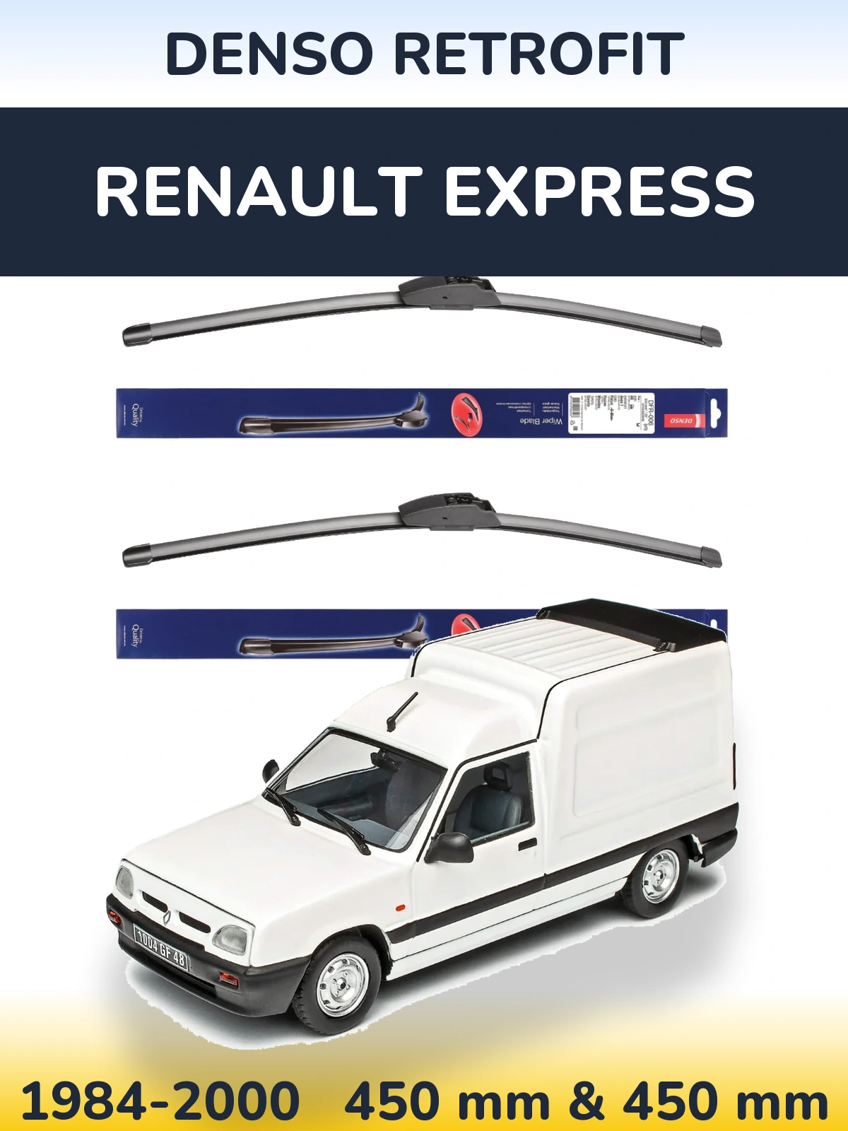 Front wiper blade set Denso Retrofit 450 & 450 mm for Renault Express 1984-2000