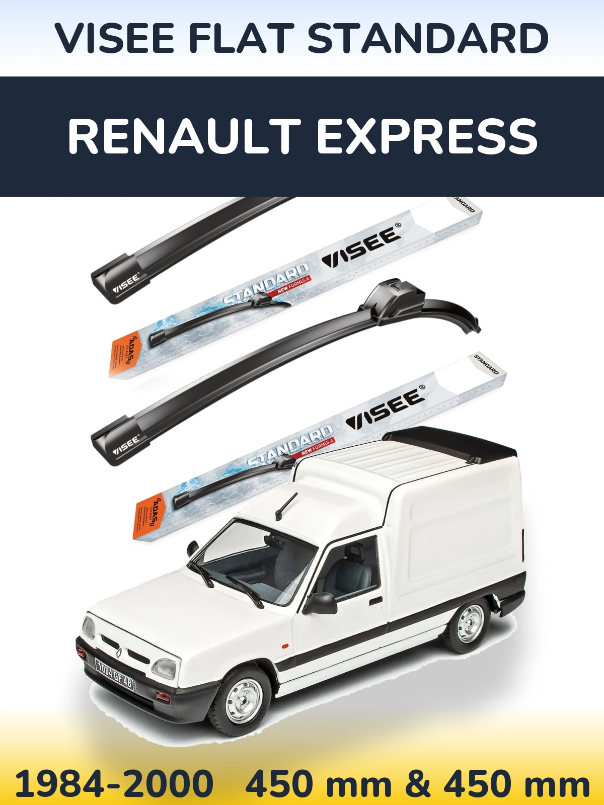 Комплект передніх щіток VISEE FLAT STANDARD 450 & 450 мм для Renault Express 1984-2000
