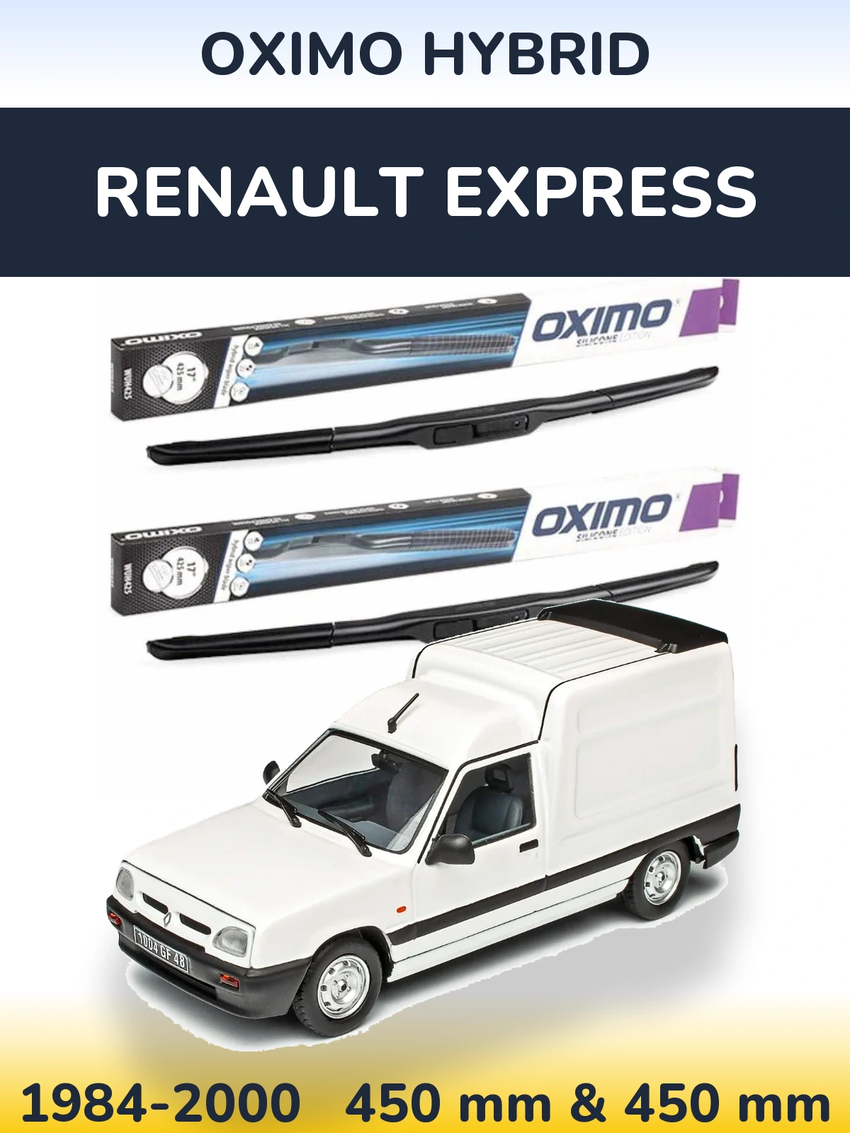 Комплект передних дворников Oximo Hybrid 450 & 450 мм для Renault Express 1984-2000