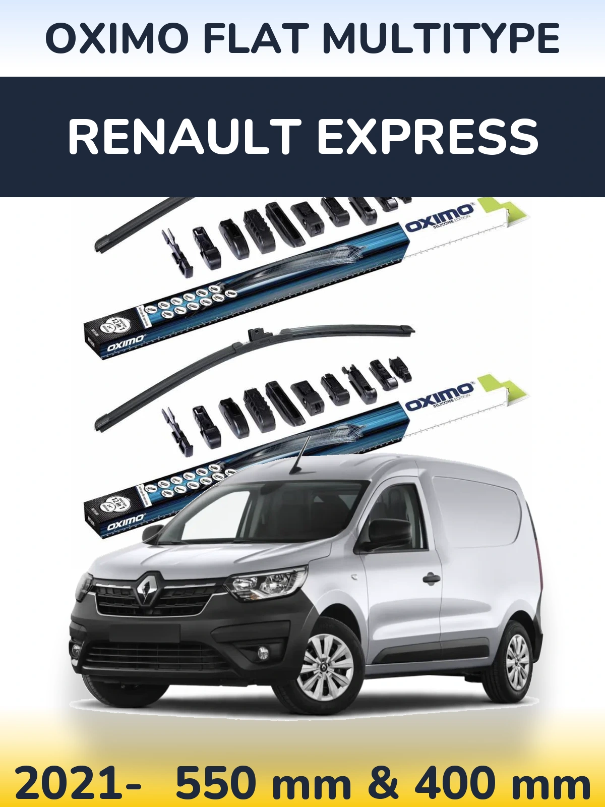 Front wiper blade set Oximo Flat MultiTypee 550 & 400 mm for Renault Express 2021-2026