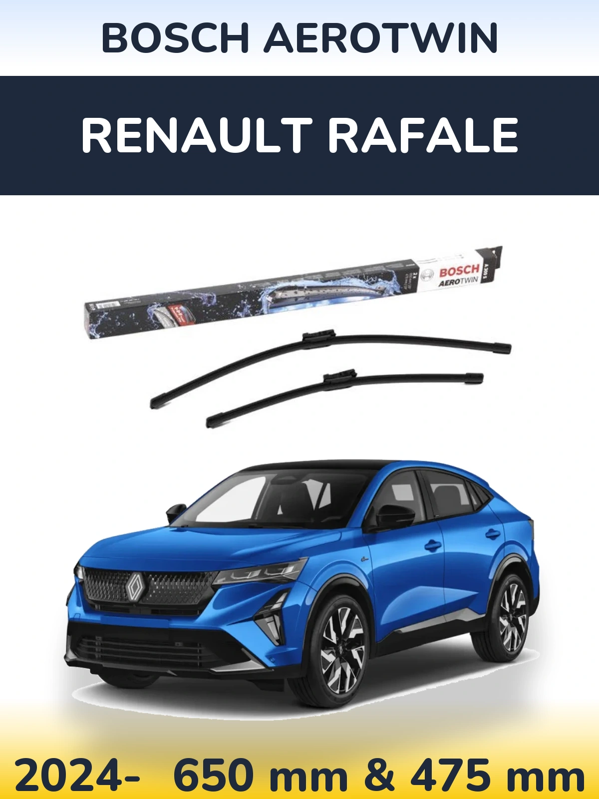 Комплект передніх щіток BOSCH AeroTwin 650 & 475 мм для Renault Rafale 2024-2026