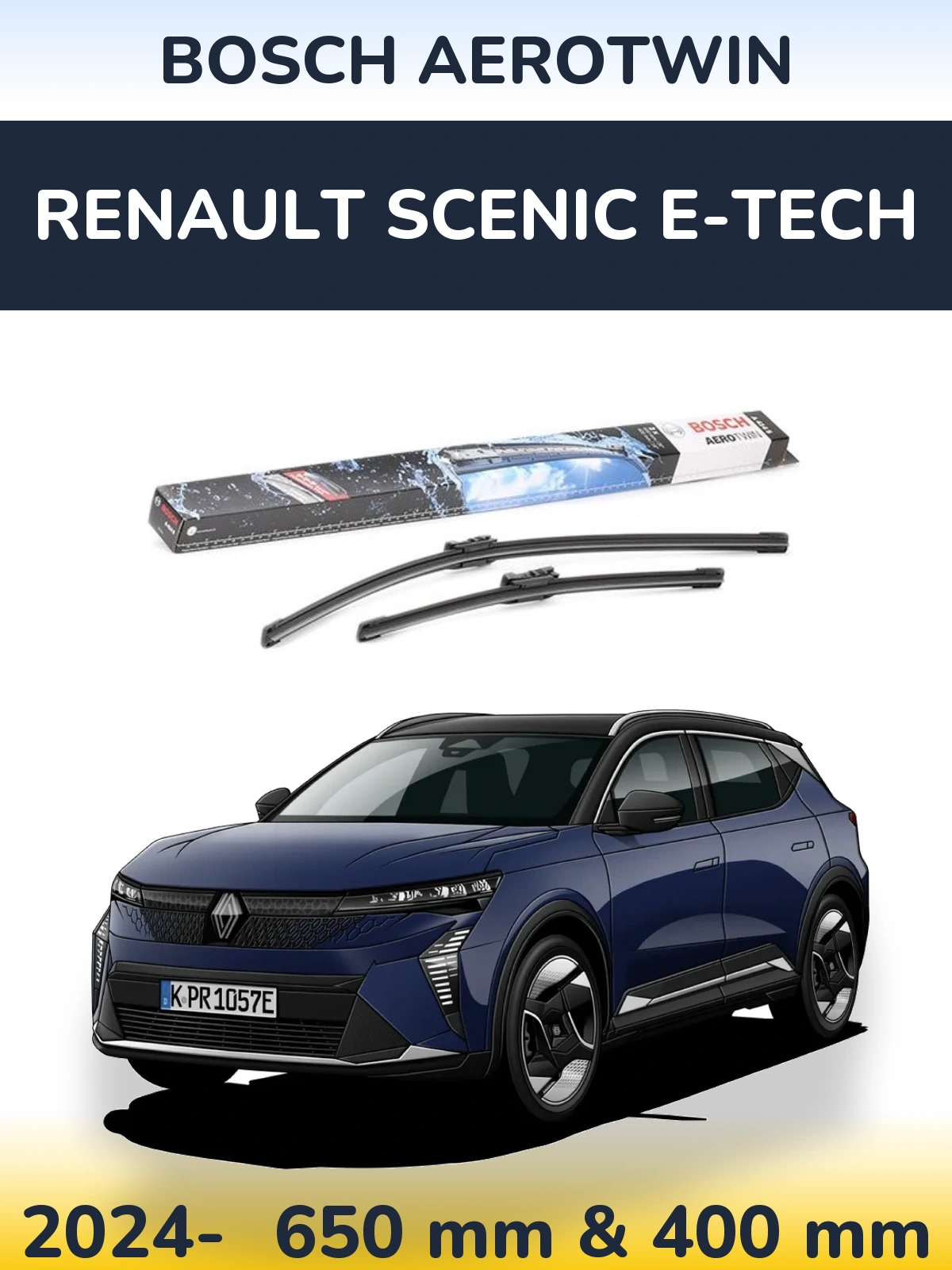 Front wiper blade set BOSCH AeroTwin 650 & 400 mm for Renault Scenic E-Tech 2024-2026