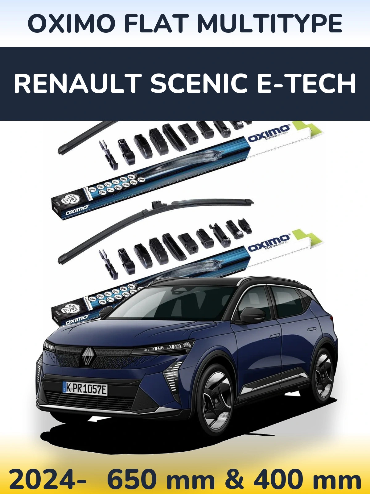 Front wiper blade set Oximo Flat MultiTypee 650 & 400 mm for Renault Scenic E-Tech 2024-2026