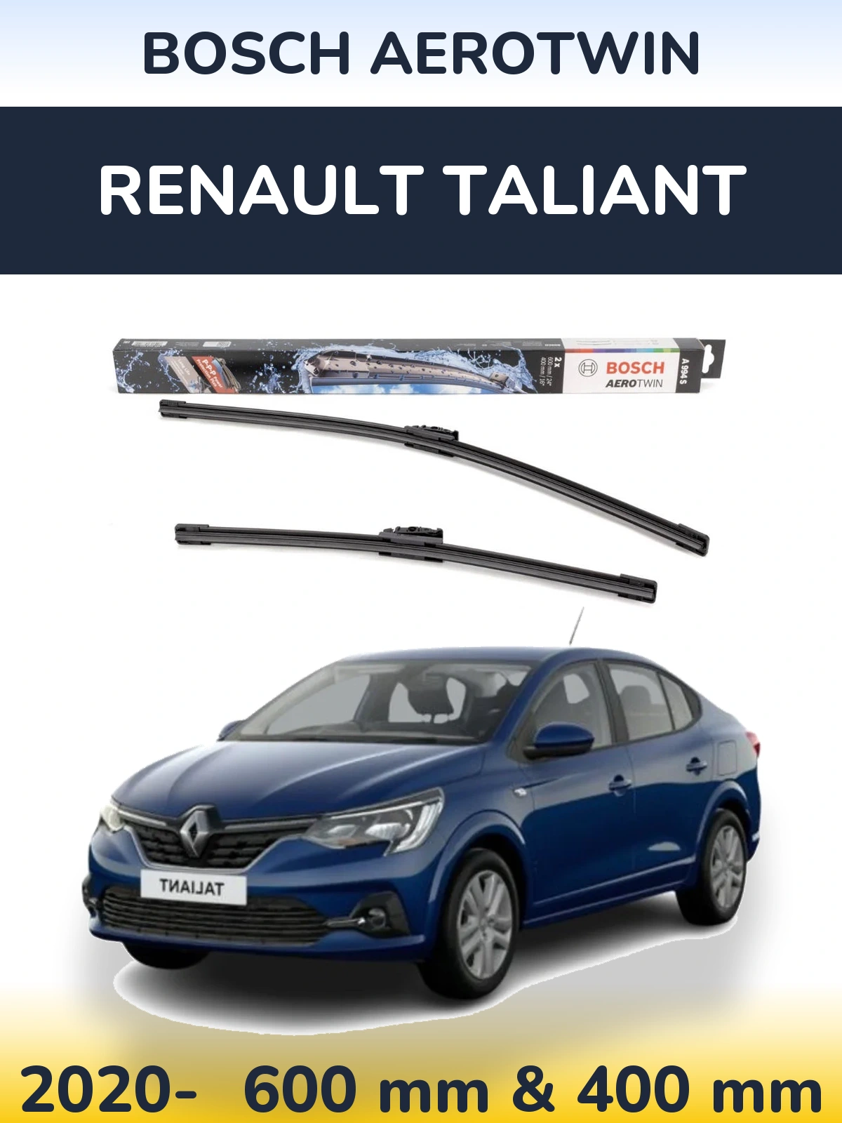 Front wiper blade set BOSCH AeroTwin 600 & 400 mm for Renault Taliant 2020-2026