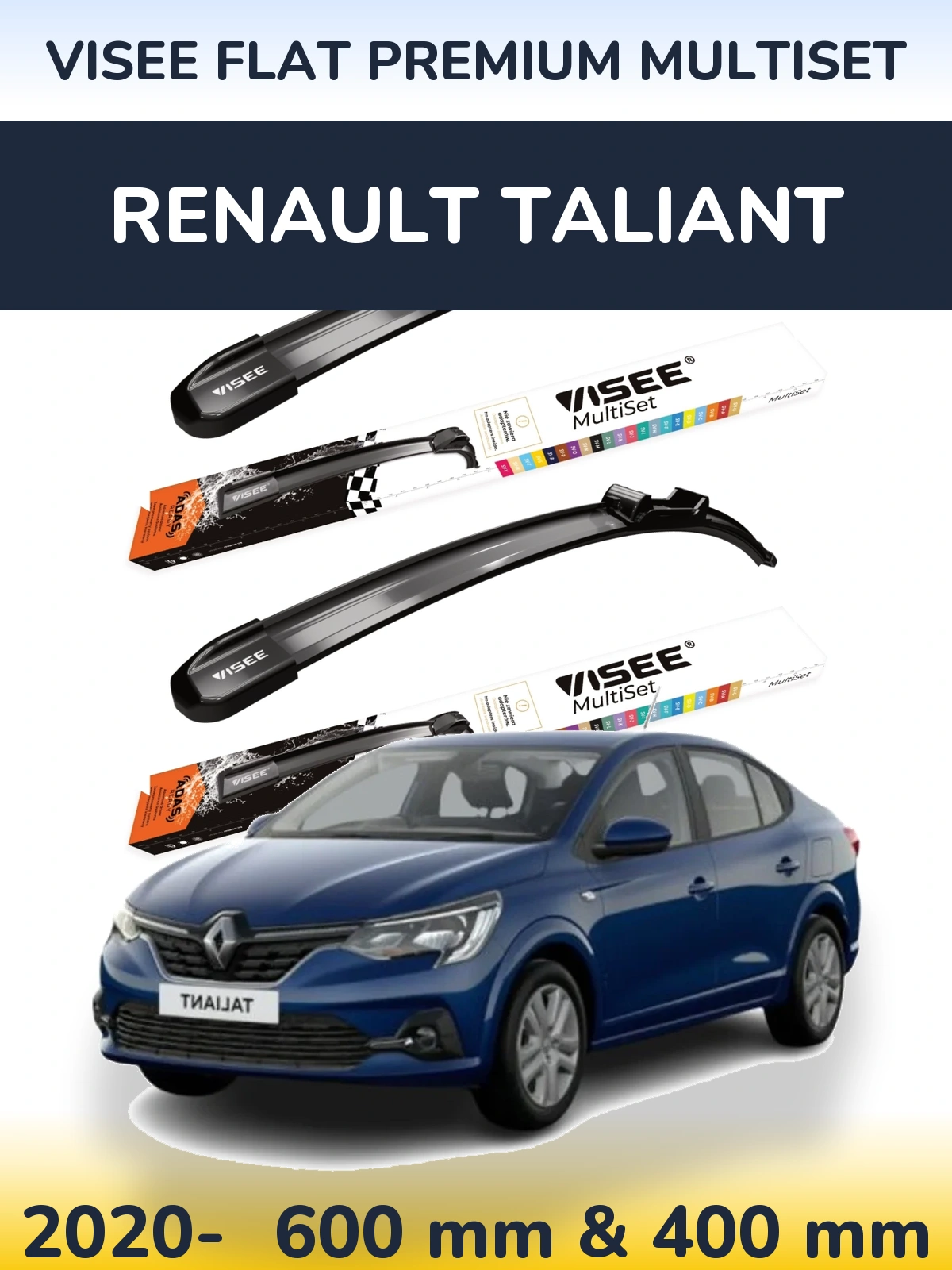 Front wiper blade set VISEE FLAT PREMIUM MultiSet 600 & 400 mm for Renault Taliant 2020-2026