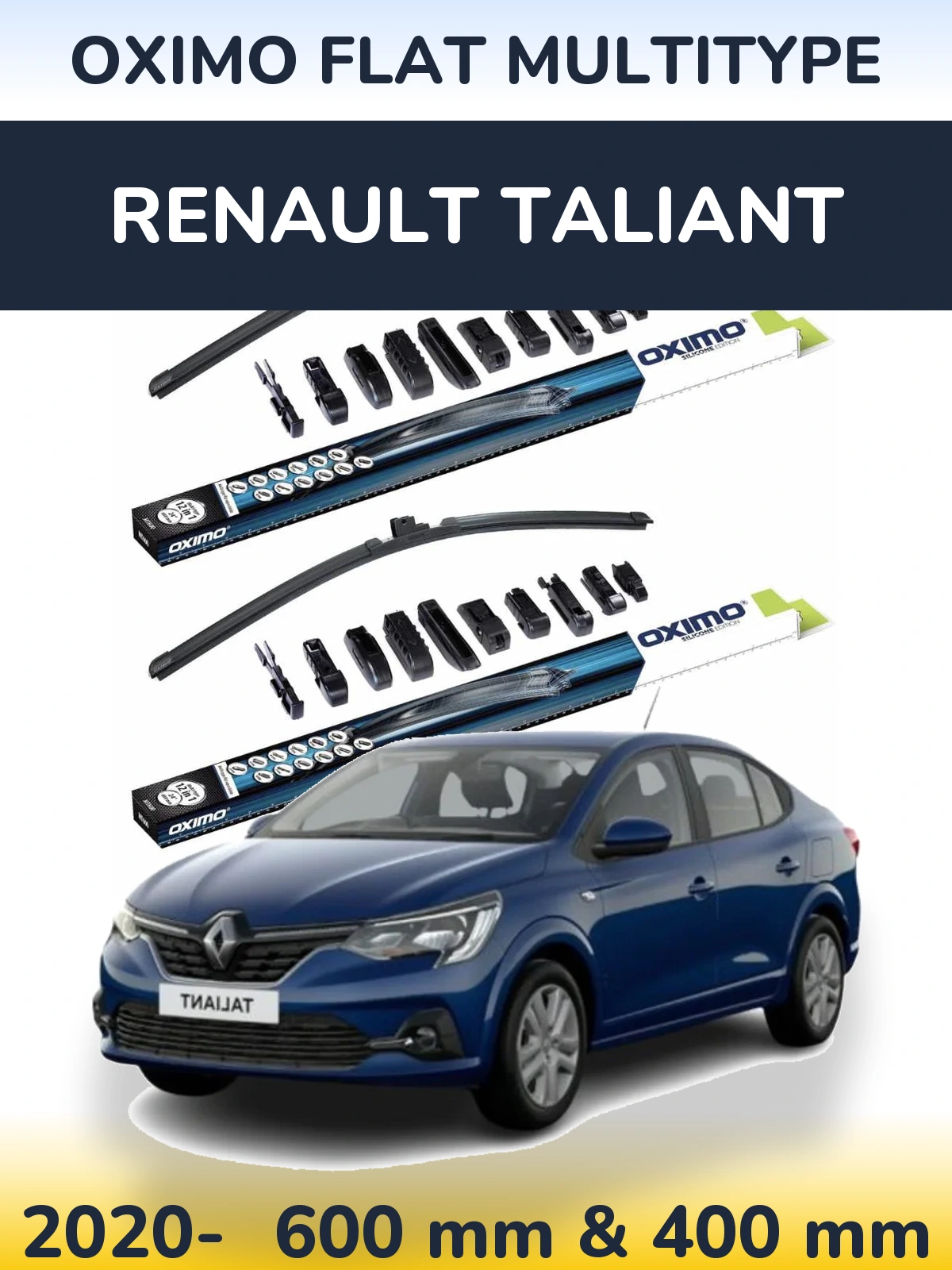 Front wiper blade set Oximo Flat MultiTypee 600 & 400 mm for Renault Taliant 2020-2026