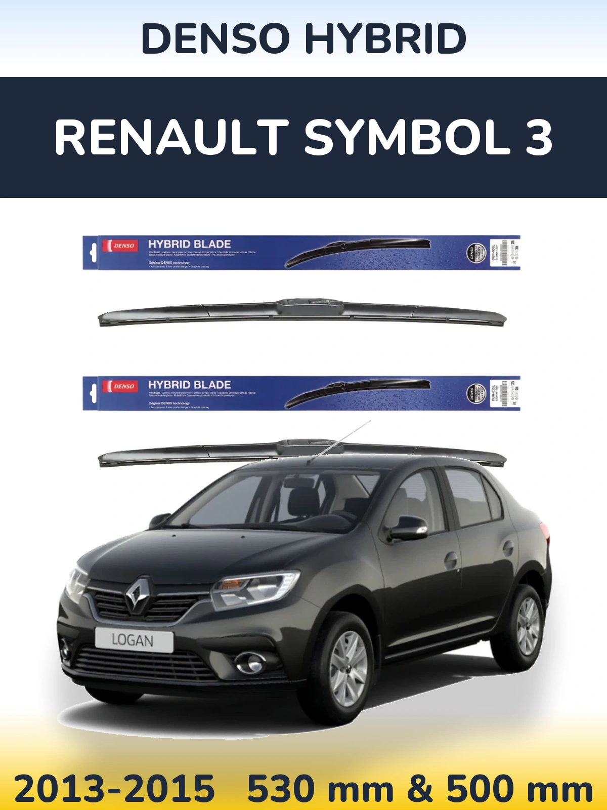 Front wiper blade set Denso Hybrid 530 & 500 mm for Renault Symbol 3 2013-2015