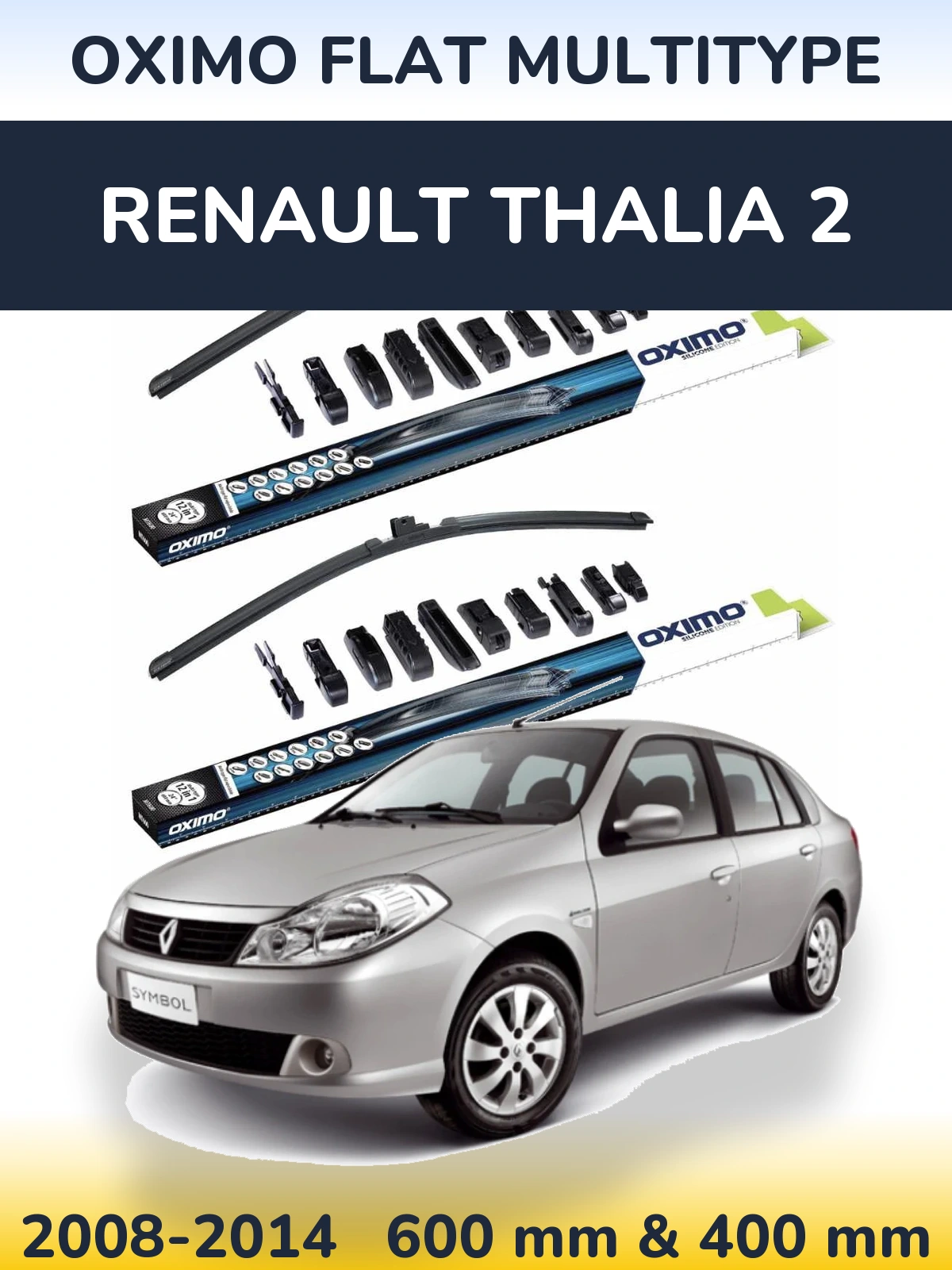 Front wiper blade set Oximo Flat MultiTypee 600 & 400 mm for Renault Thalia 2 2008-2014