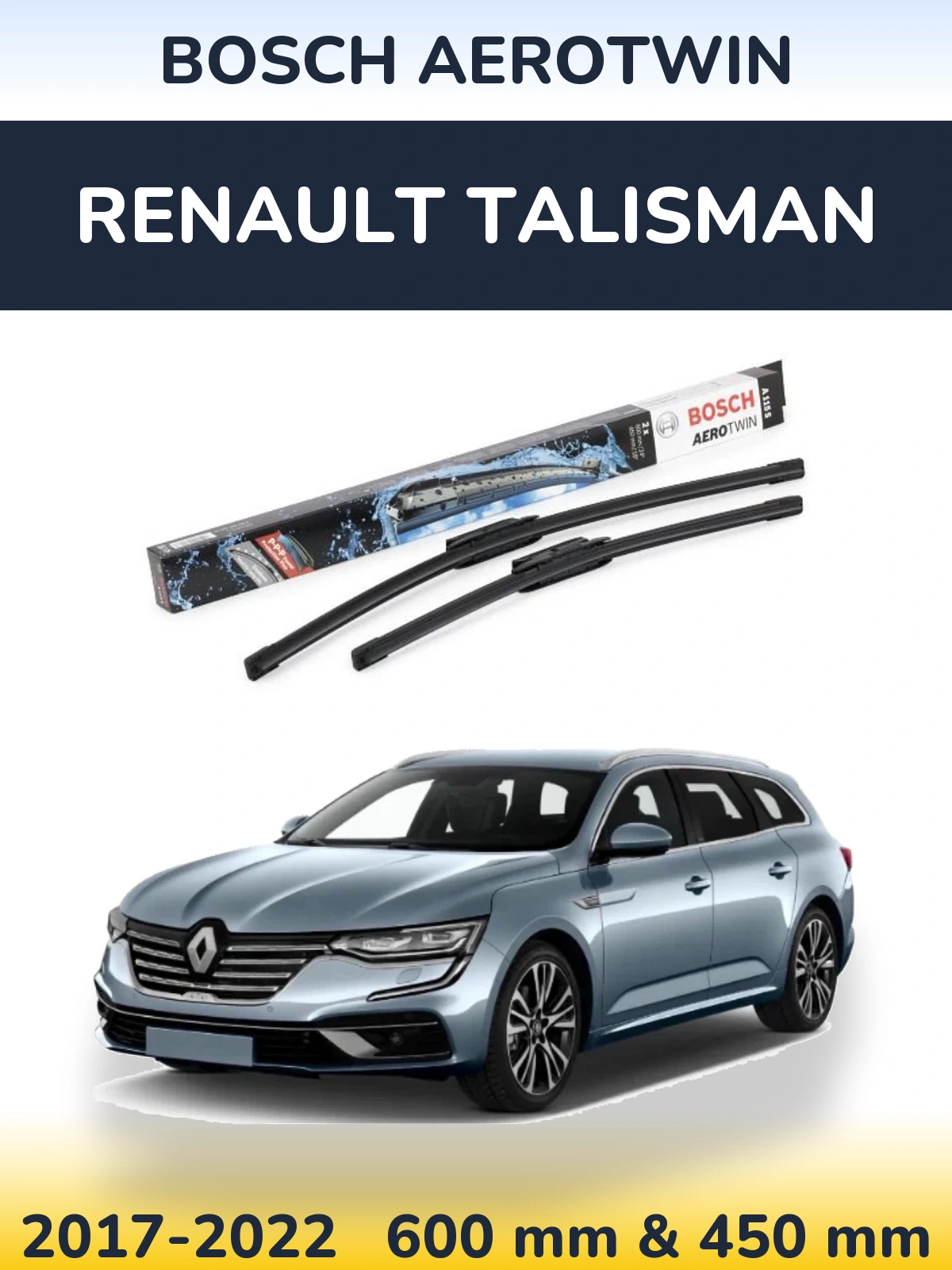 Front wiper blade set BOSCH AeroTwin 600 & 450 mm for Renault Talisman 2017-2022