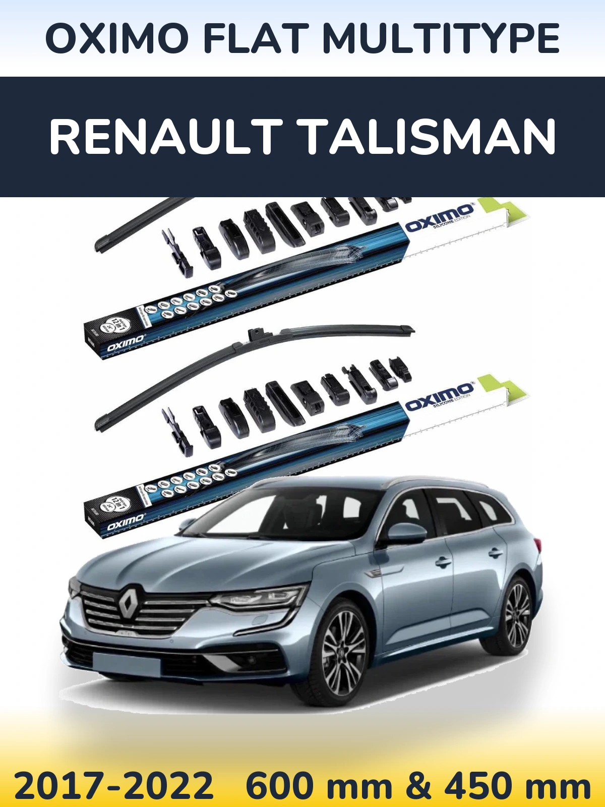 Front wiper blade set Oximo Flat MultiTypee 600 & 450 mm for Renault Talisman 2017-2022