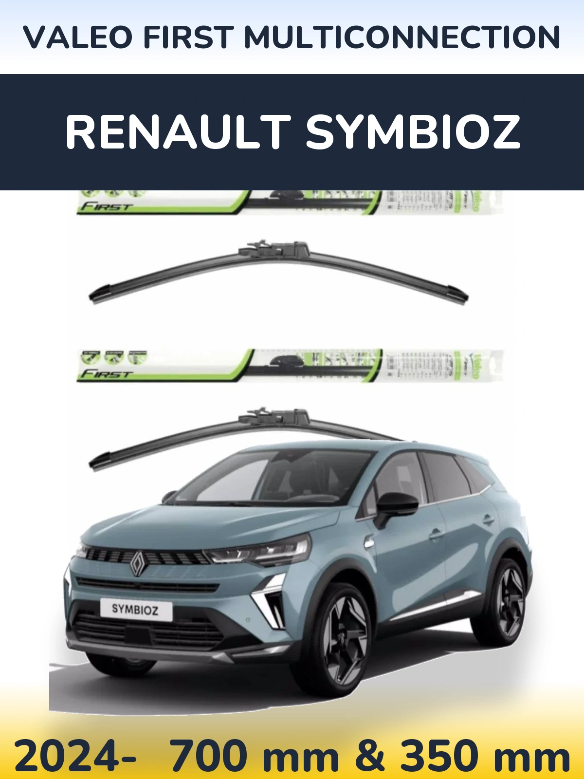 Front wiper blade set Valeo First MultiConnection 700 & 350 mm for Renault Symbioz 2024-2026