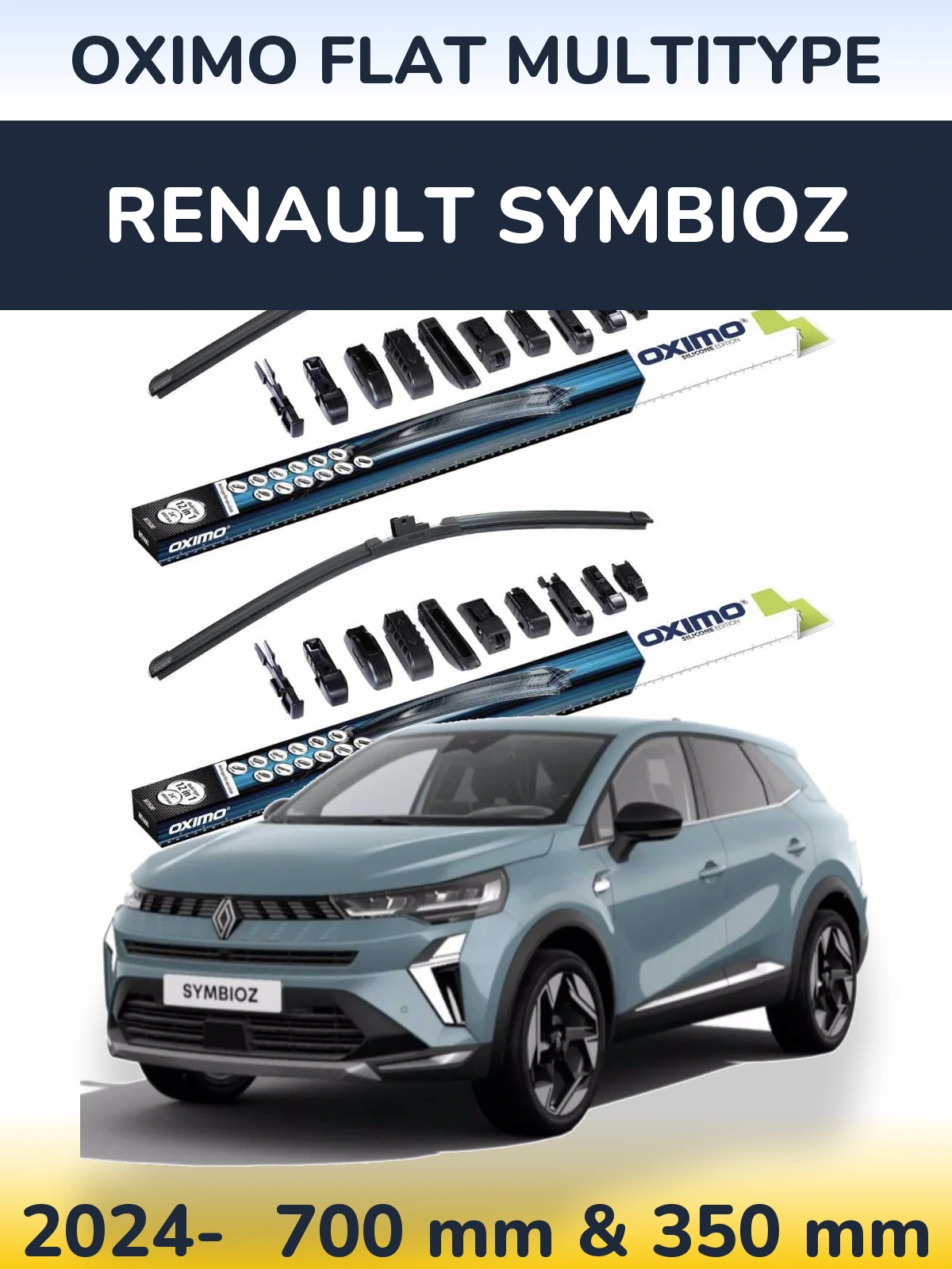 Комплект передних дворников Oximo Flat MultiТипe 700 & 350 мм для Renault Symbioz 2024-2026