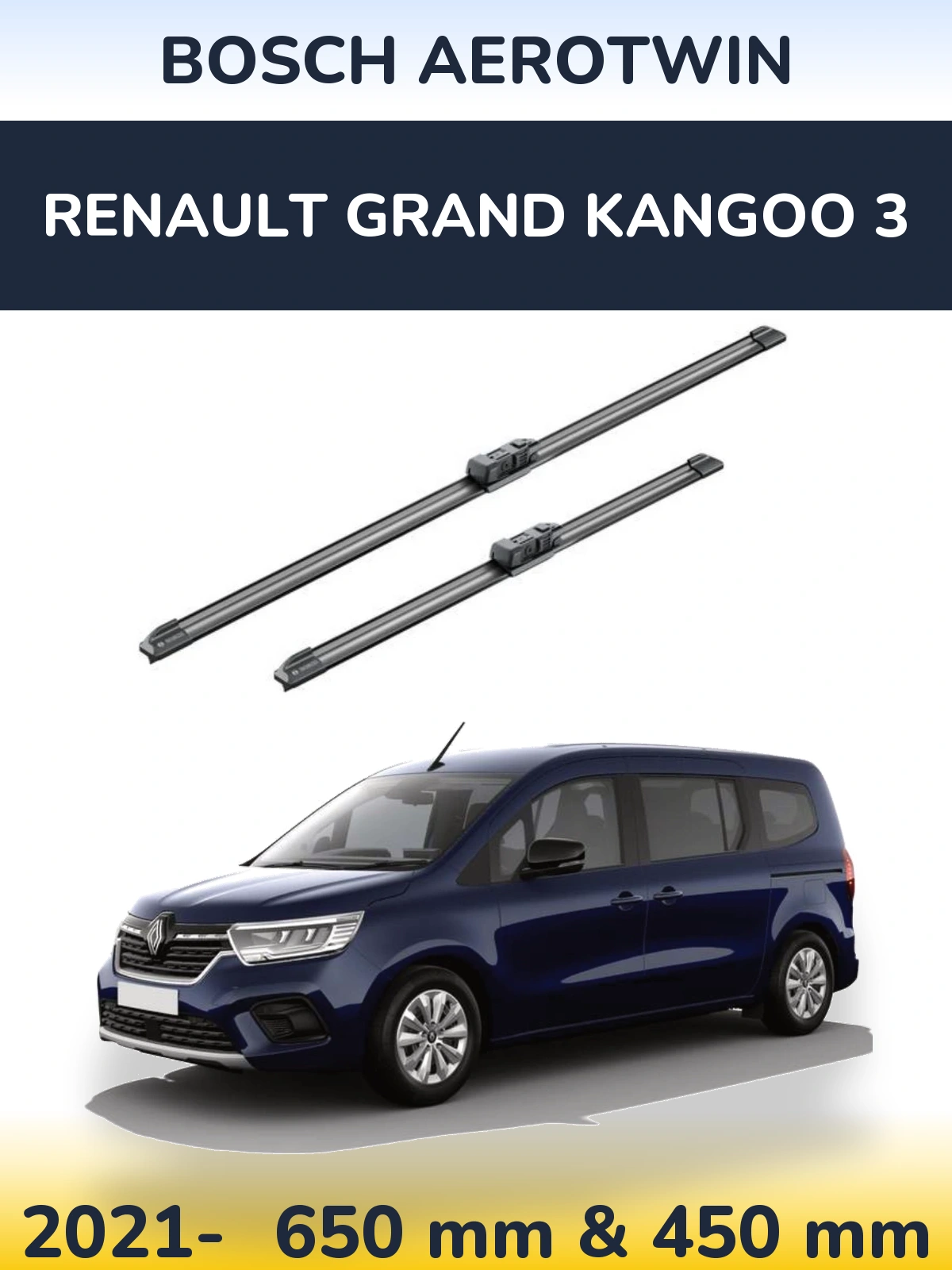 Front wiper blade set BOSCH AeroTwin 650 & 450 mm for Renault Grand Kangoo 3 2021-2026