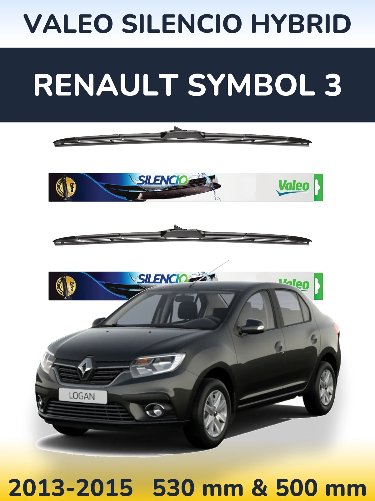 Комплект передних дворников Valeo Silencio Hybrid 530 & 500 мм для Renault Symbol 3 2013-2015